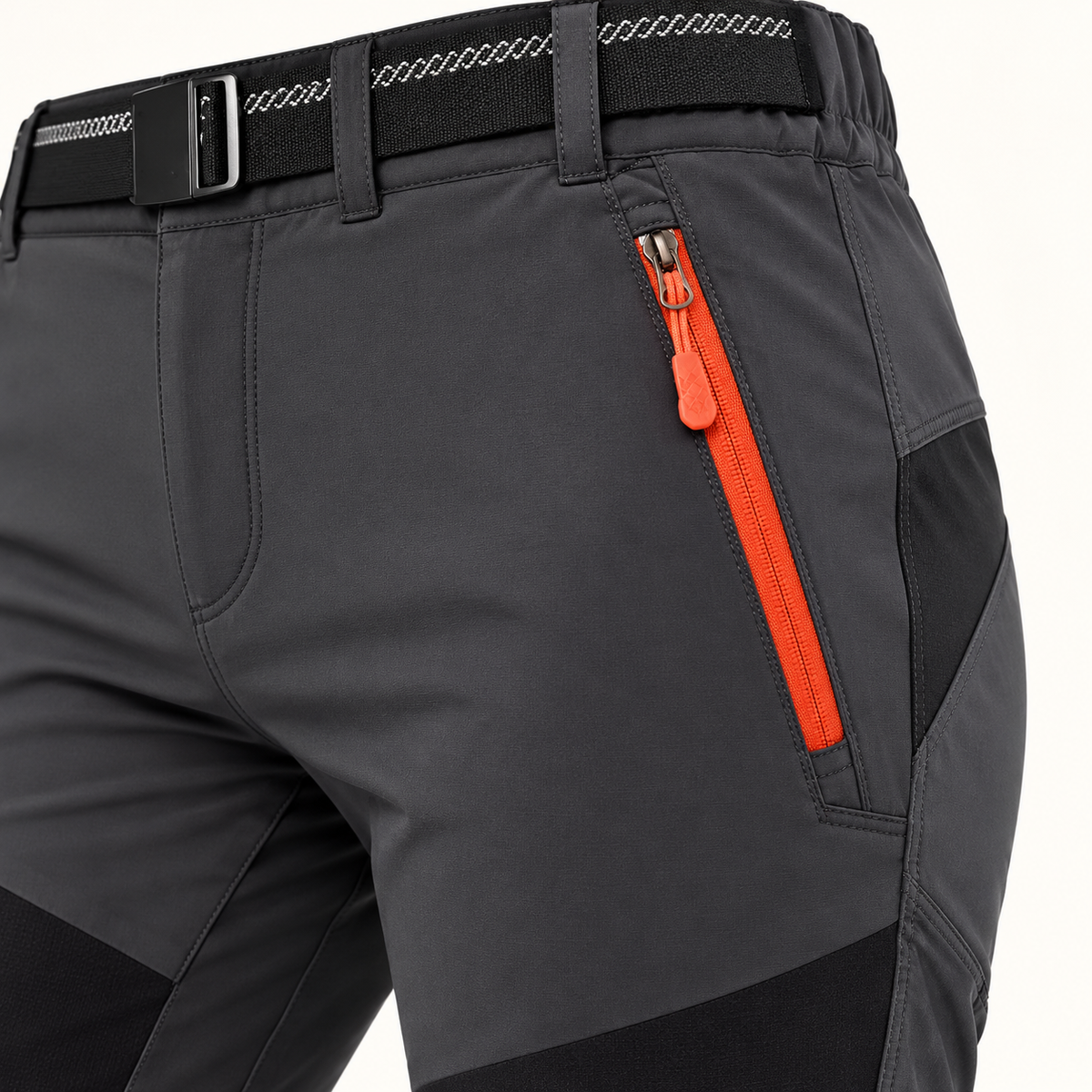 Pantalon fuseau de randonnée gris – détail de la poche latérale zippée