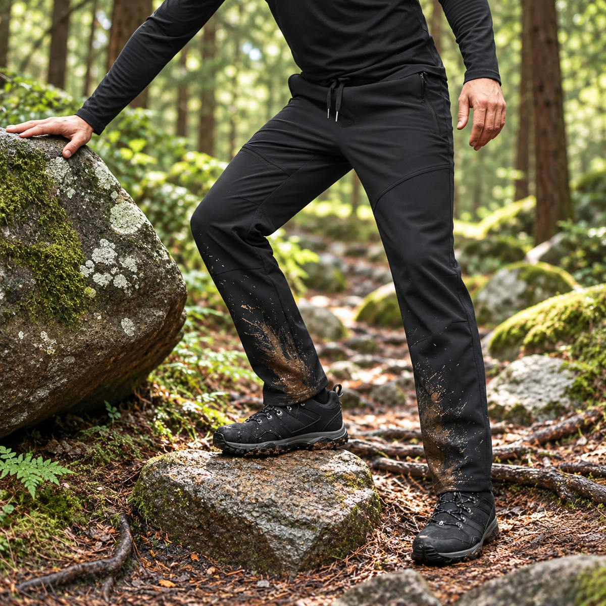 Pantalon randonnée noir en mouvement