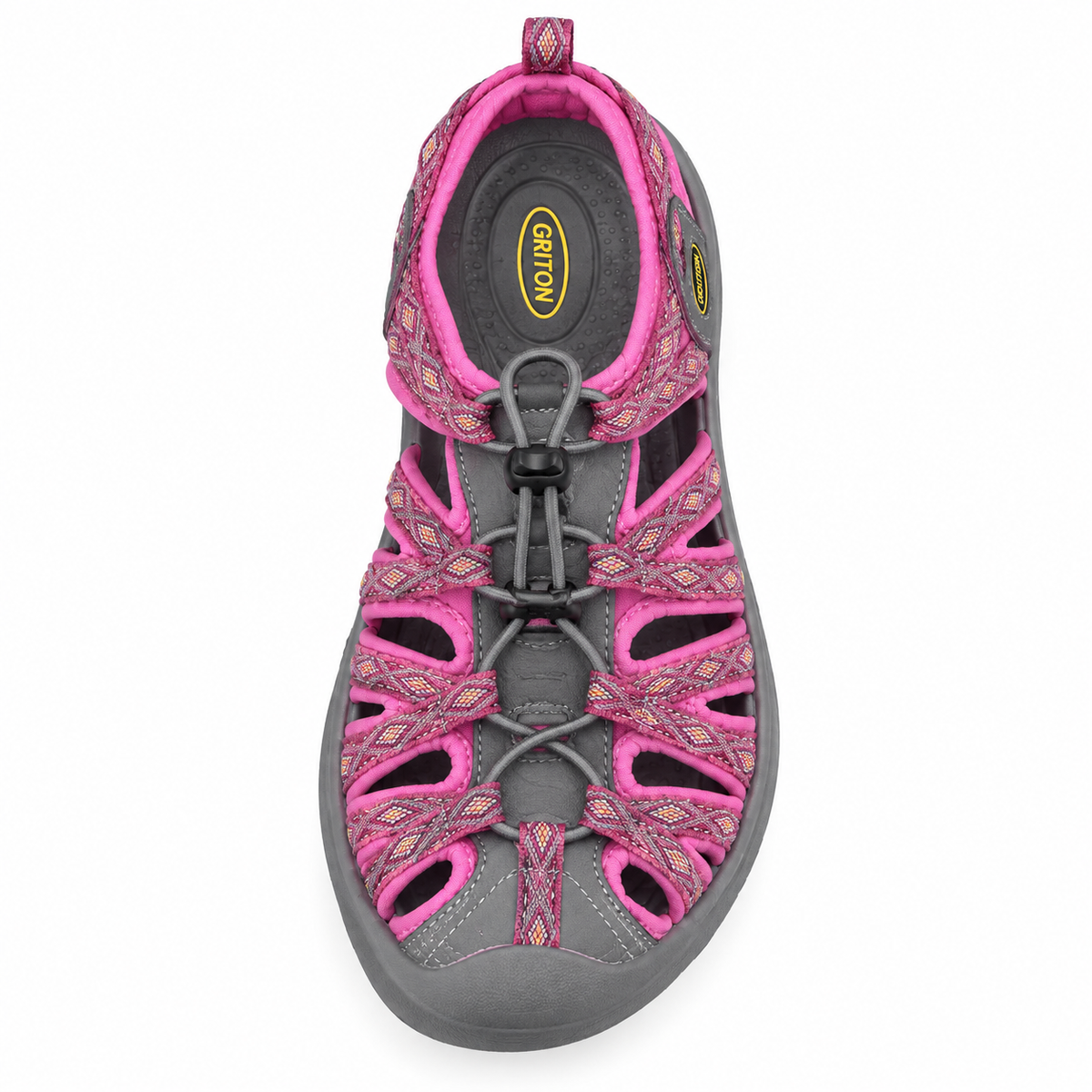 Sandale femme plate de randonnée rose vue du dessus avec laçage rapide
