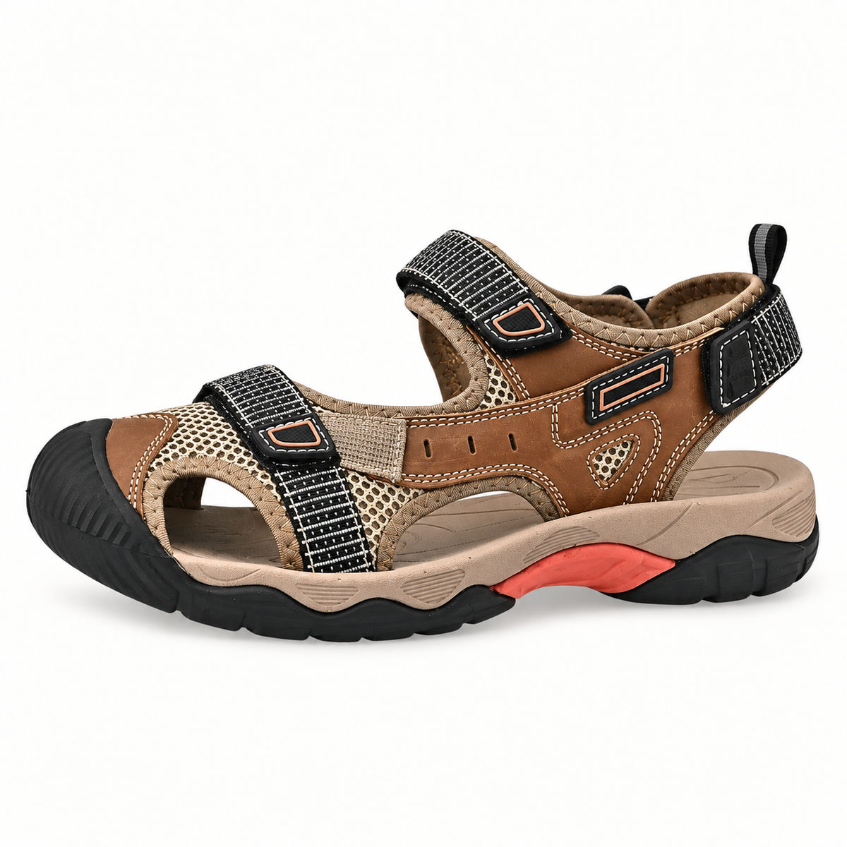 Sandale pour pied fin marron vue de profil avec maintien latéral et semelle attachée