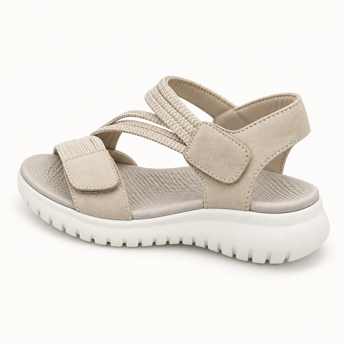 Sandale de randonnée femme beige vue arrière avec maintien du talon
