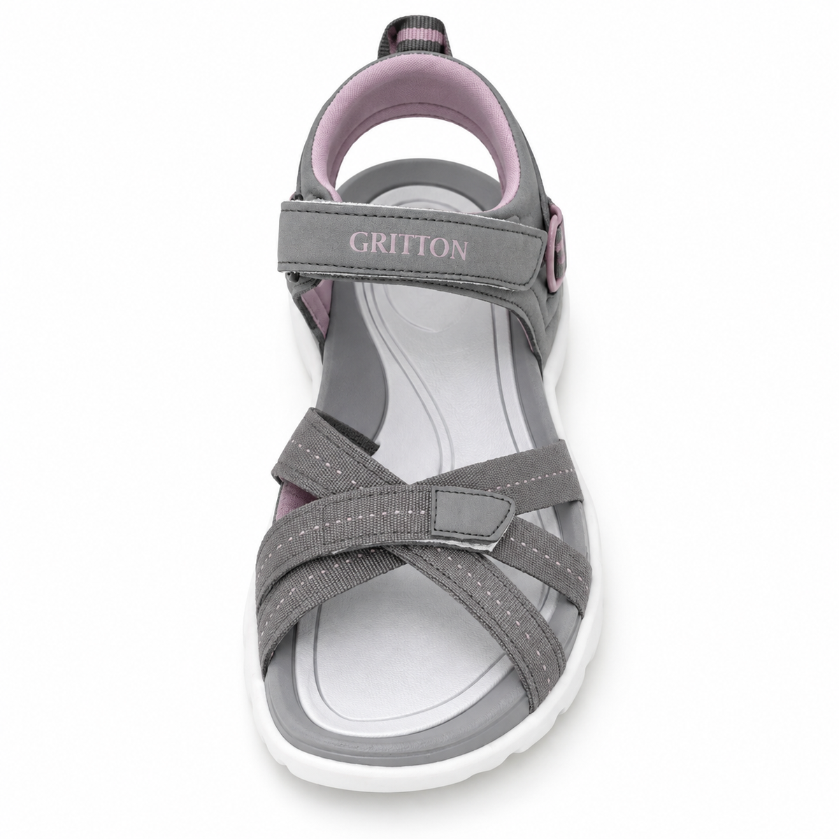 Sandale randonnée femme grise et rose pâle vue du dessus avec brides croisées