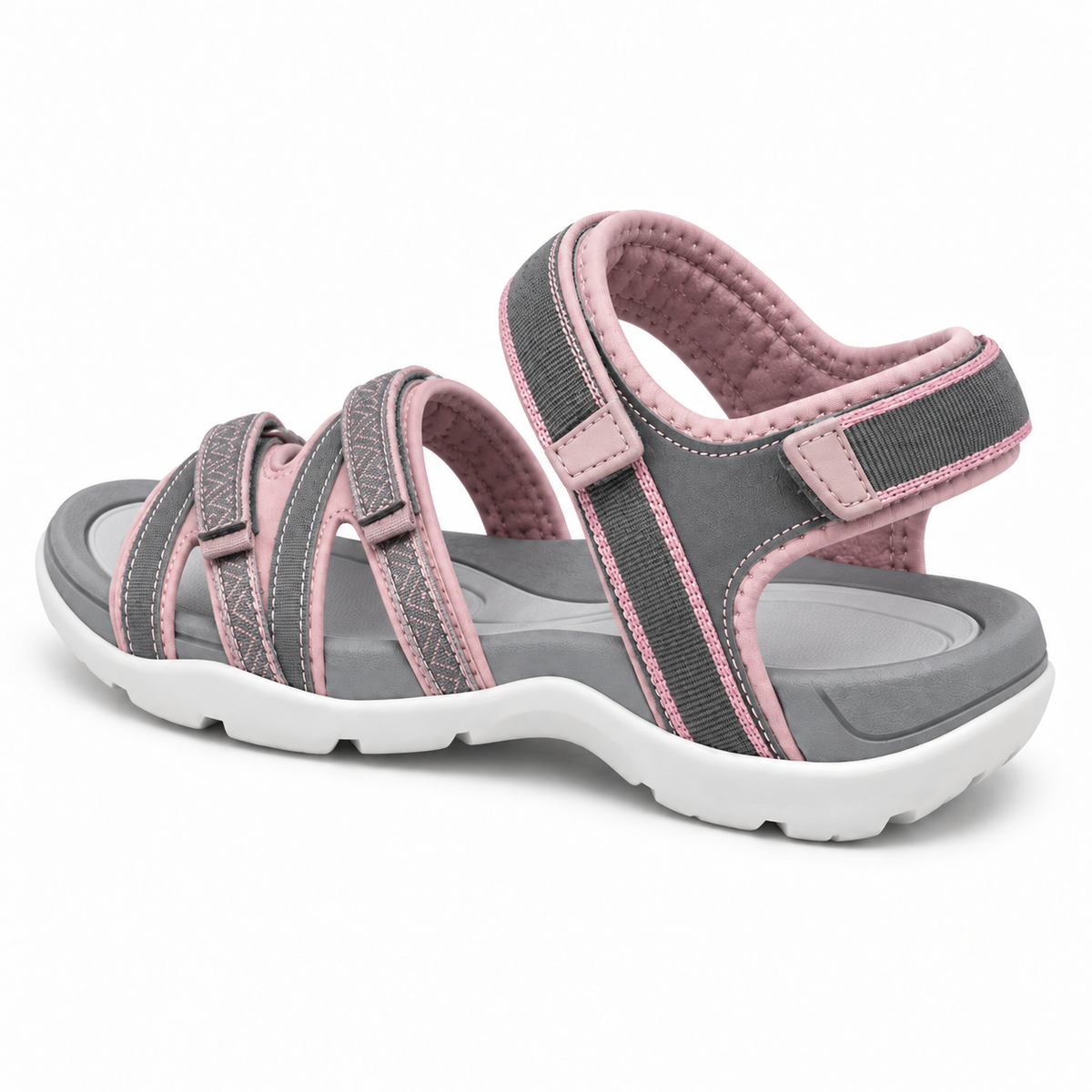 Sandale trekking femme rose vue arrière avec bride rembourrée de cheville