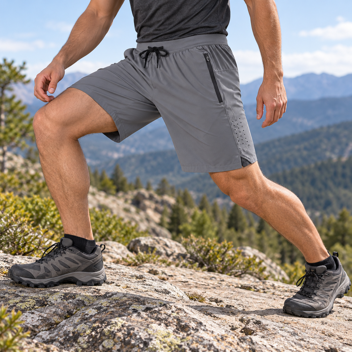 04 short de randonnee homme avec ceinture gris enjambee