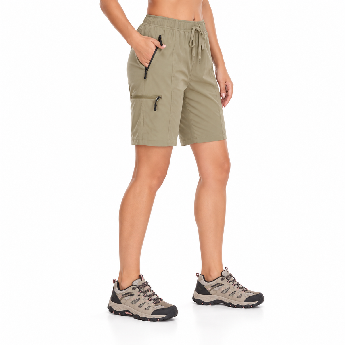 Short randonnée femme kaki porté de profil
