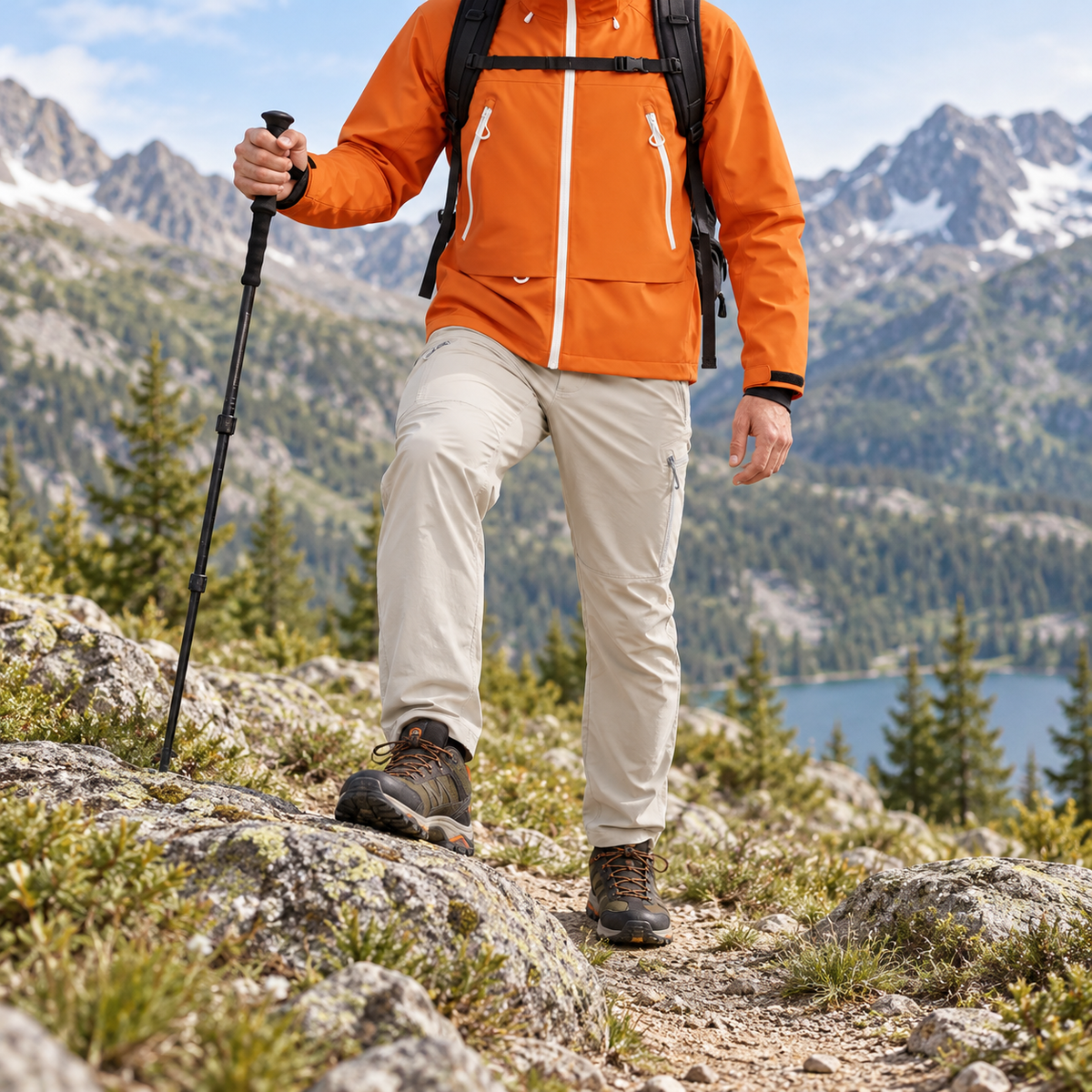 Veste Coupe Vent Randonnée Homme orange en mouvement