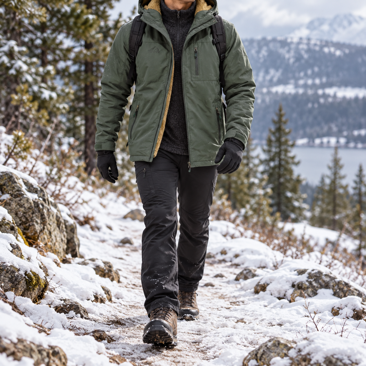 Veste parka randonnée homme en marche hivernale
