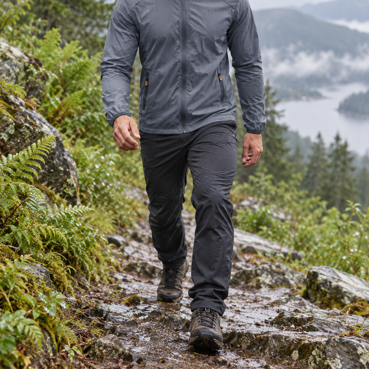 Veste pluie randonnée été homme Slategray portée en mouvement