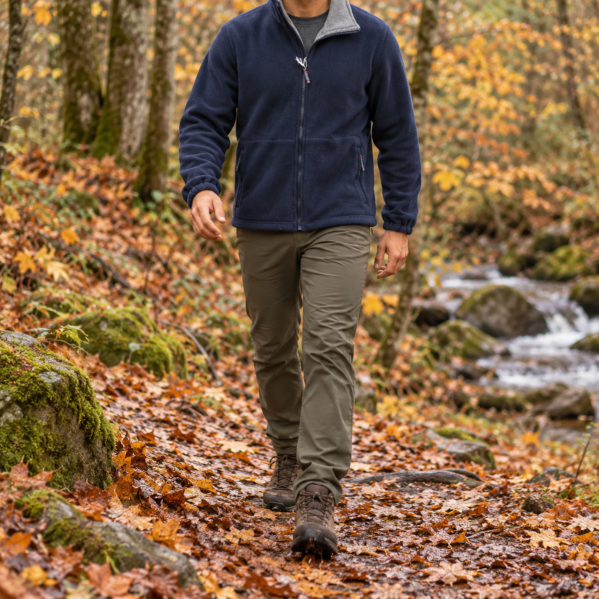 Veste polaire chaude de randonnée bleu marine en marche automnale