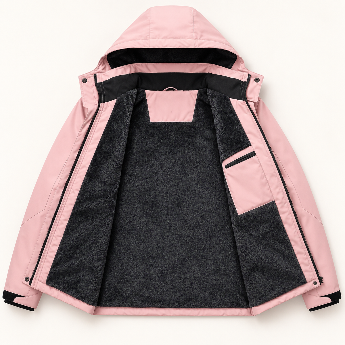 Veste randonnée femme doublée polaire rose ouverte – intérieur