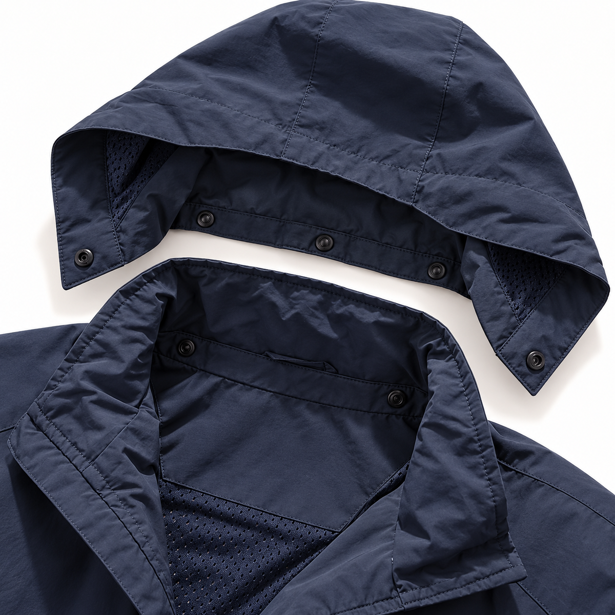 Veste randonnée respirante homme bleue – détail de la capuche amovible