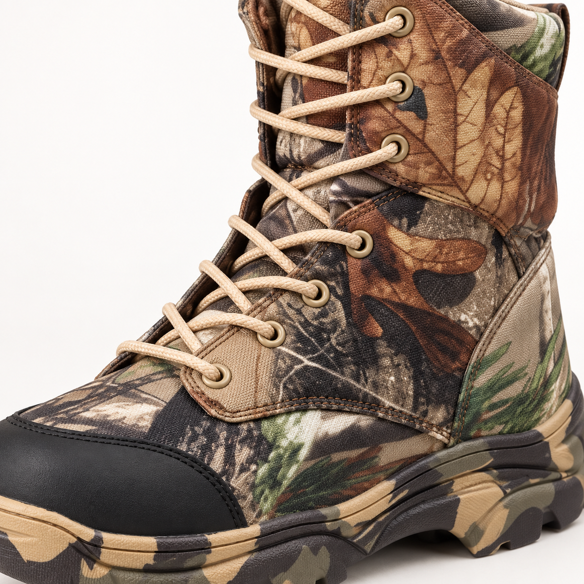Botte randonnée cuir homme – détail camouflage, cuir et laçage