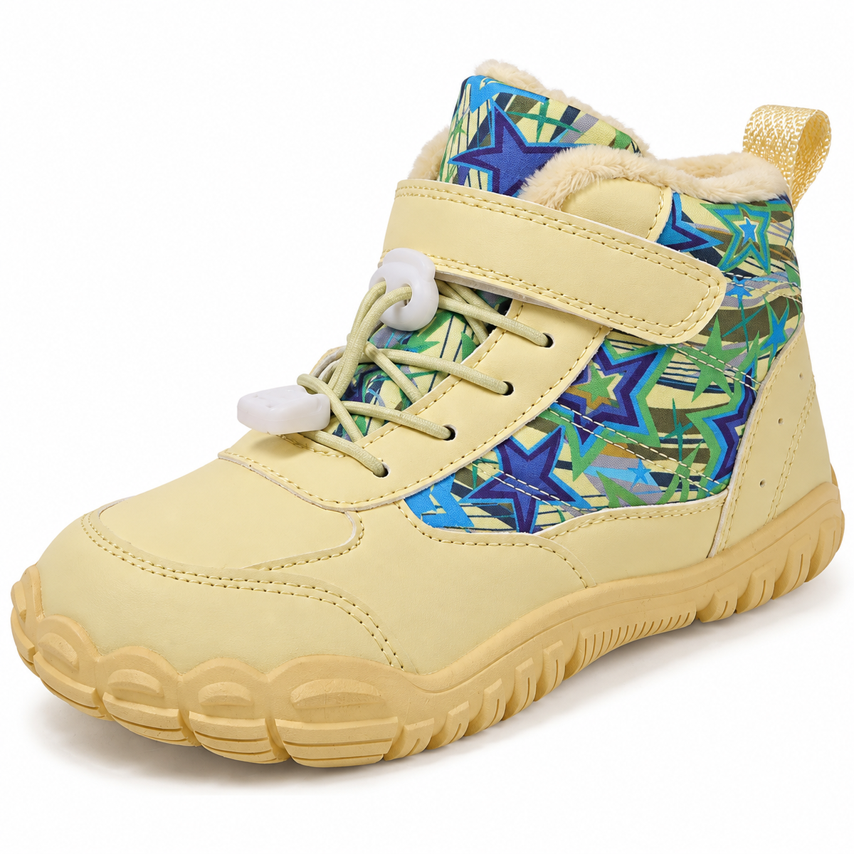Botte randonnée imperméable femme jaune – détail bride, motif et coutures