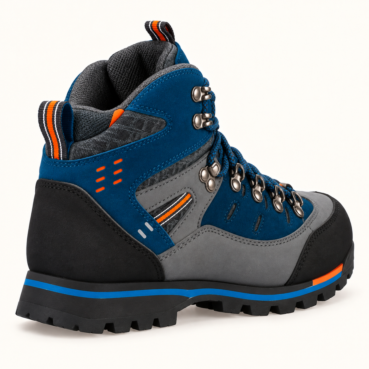 Chaussure randonnée alpinisme homme bleue complète vue arrière trois-quarts