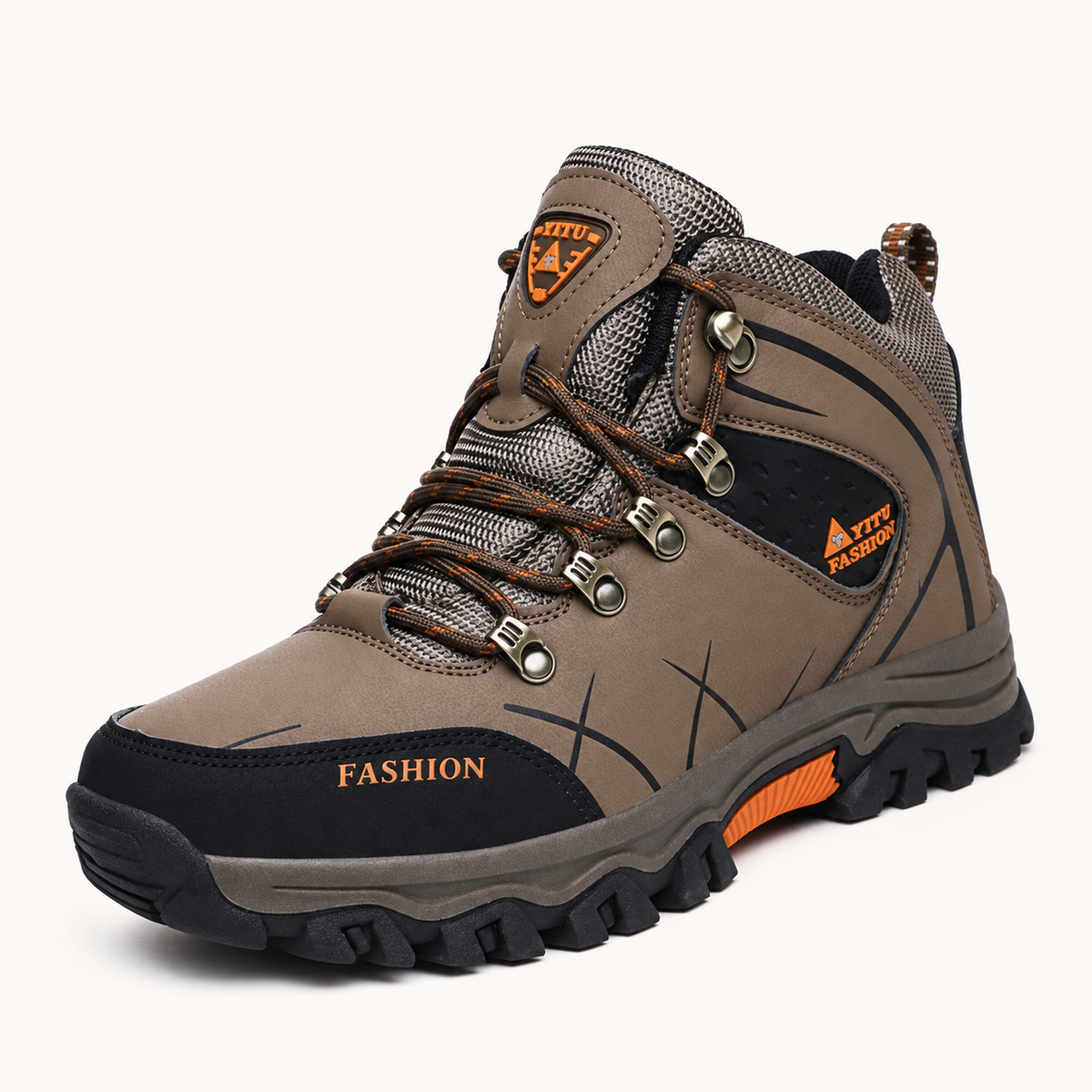 Chaussure randonnée hiver imperméable kaki – vue trois-quarts sur fond blanc