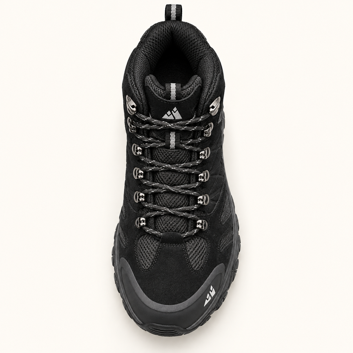 Chaussure randonnée homme antidérapante noire – vue dessus du laçage et du col