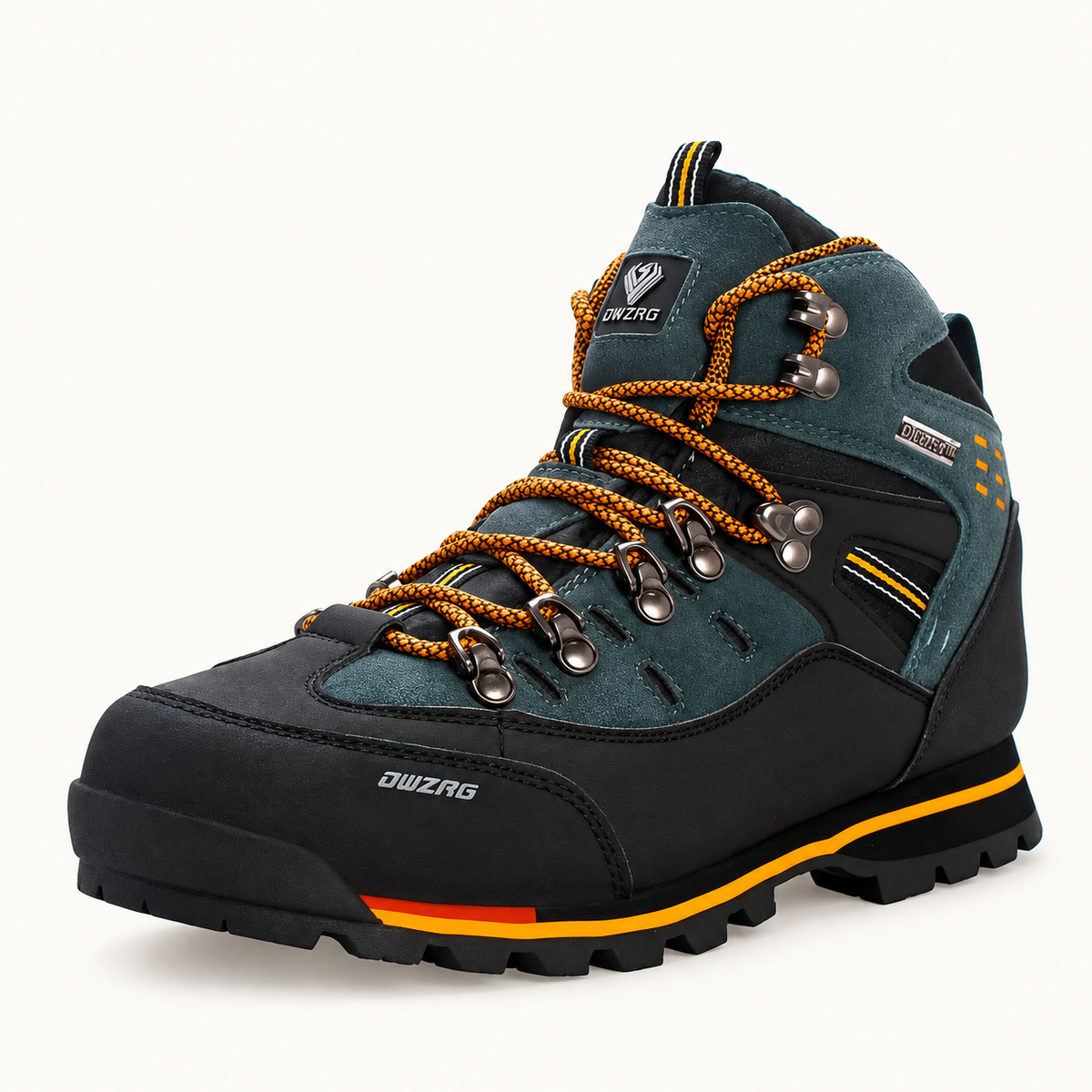 Chaussure randonnée mid homme orange – vue trois-quarts sur fond blanc chaud