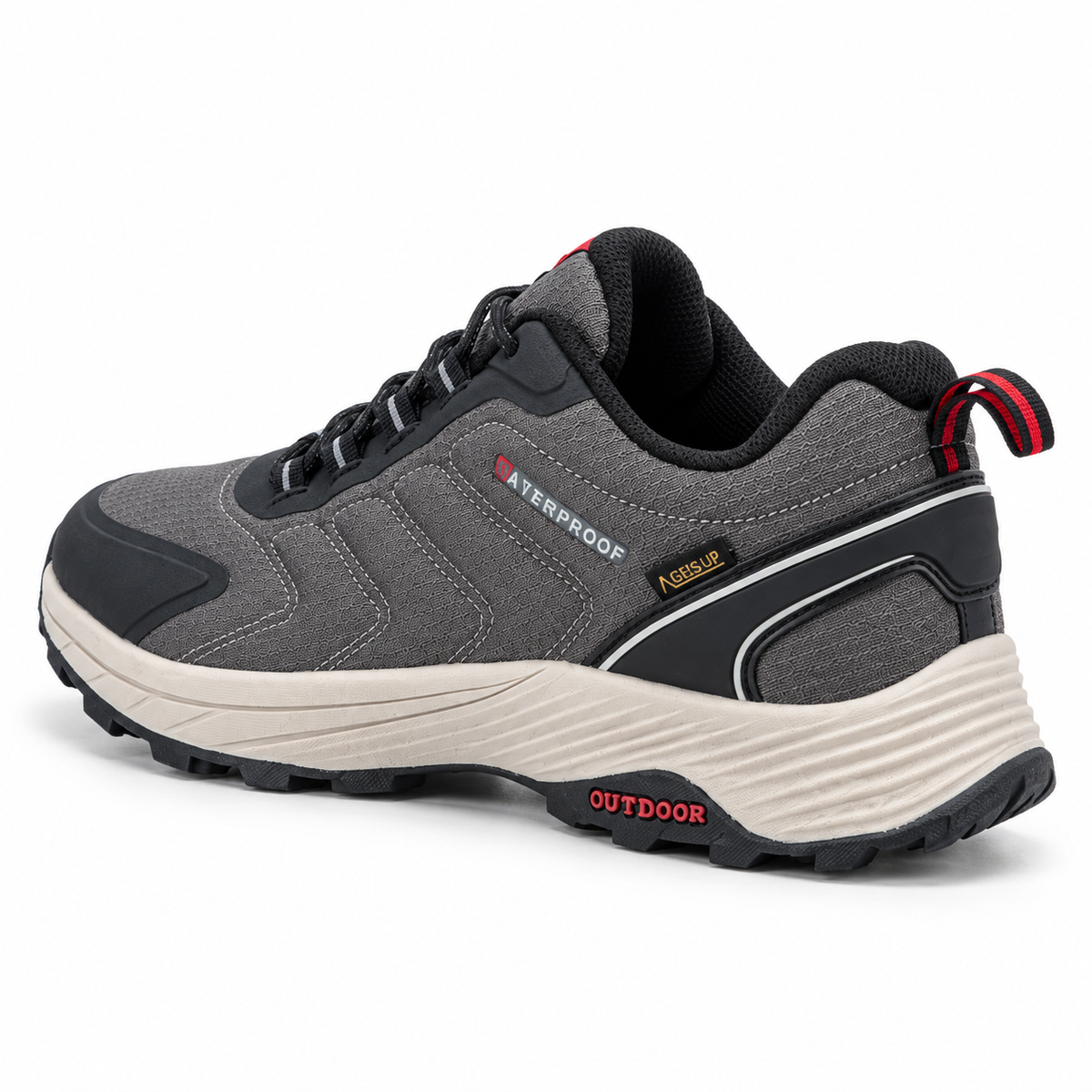 Chaussure randonnée synthétique grise – vue arrière du talon, du col et de la tirette