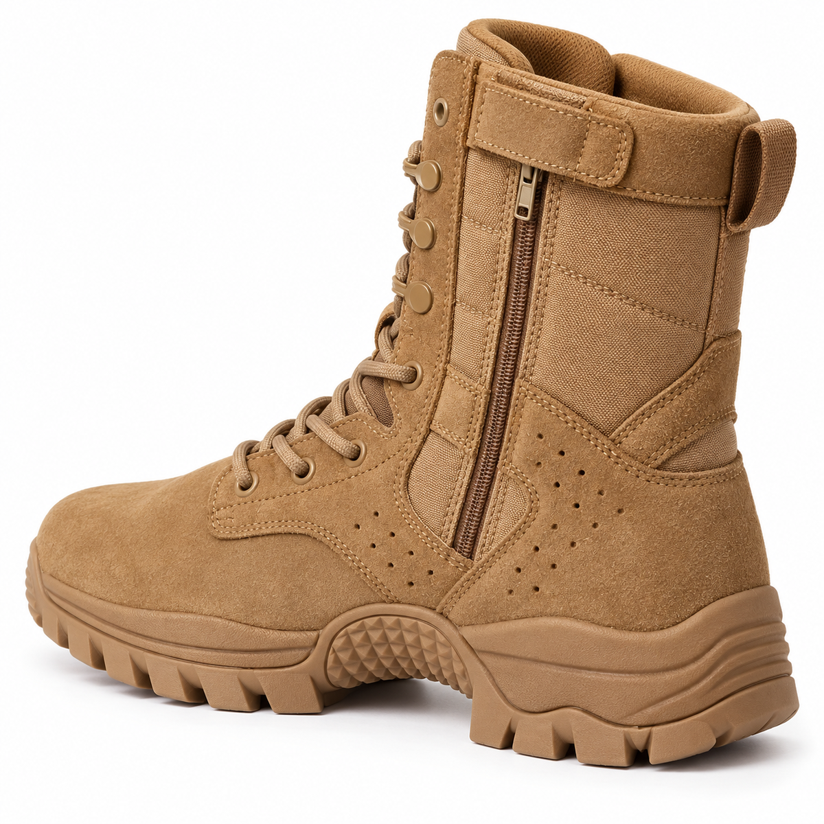 Chaussure randonnée zip sable – vue arrière du col, de la tirette et du talon