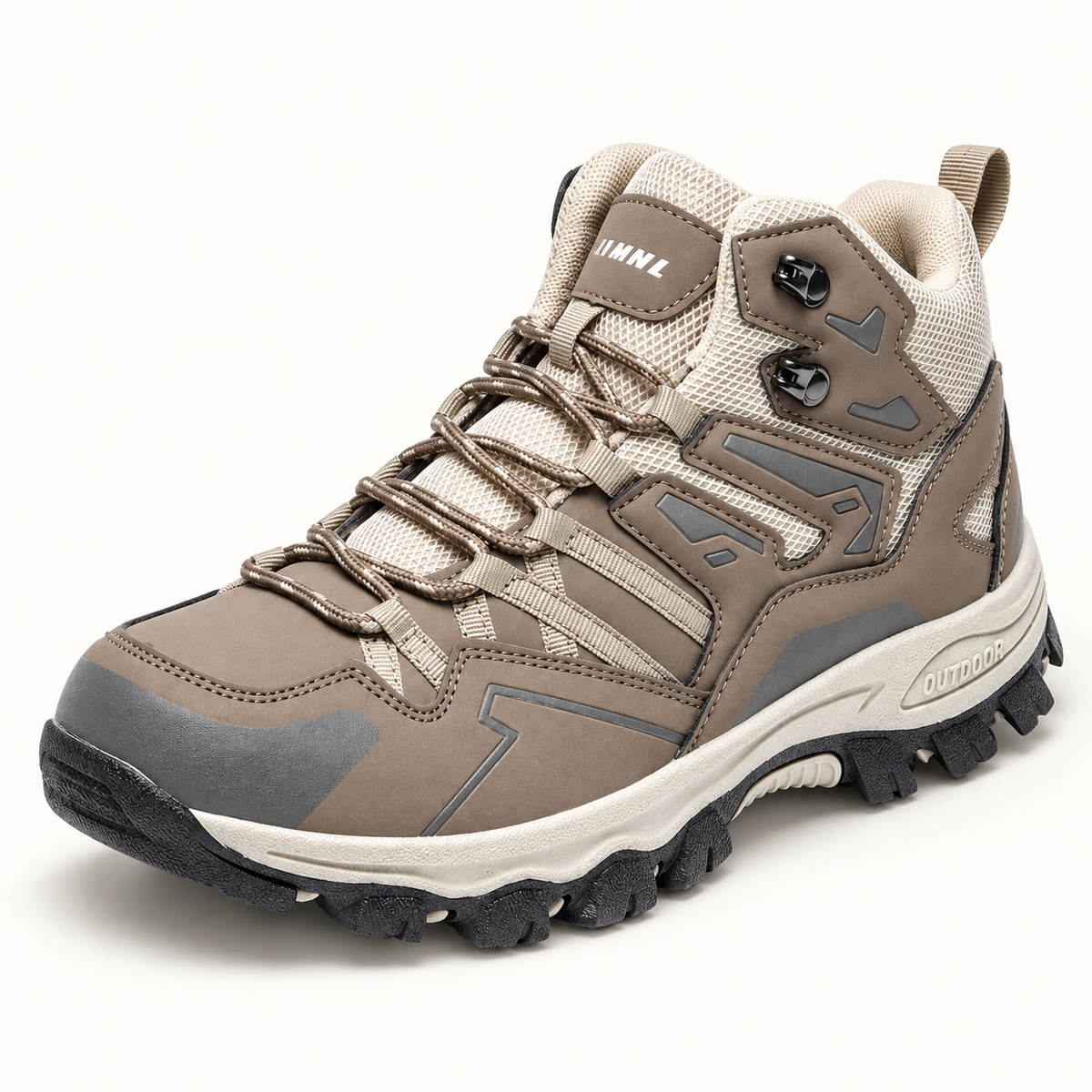 Chaussures randonnée femme beige marron – détail du mesh, des coutures et du laçage