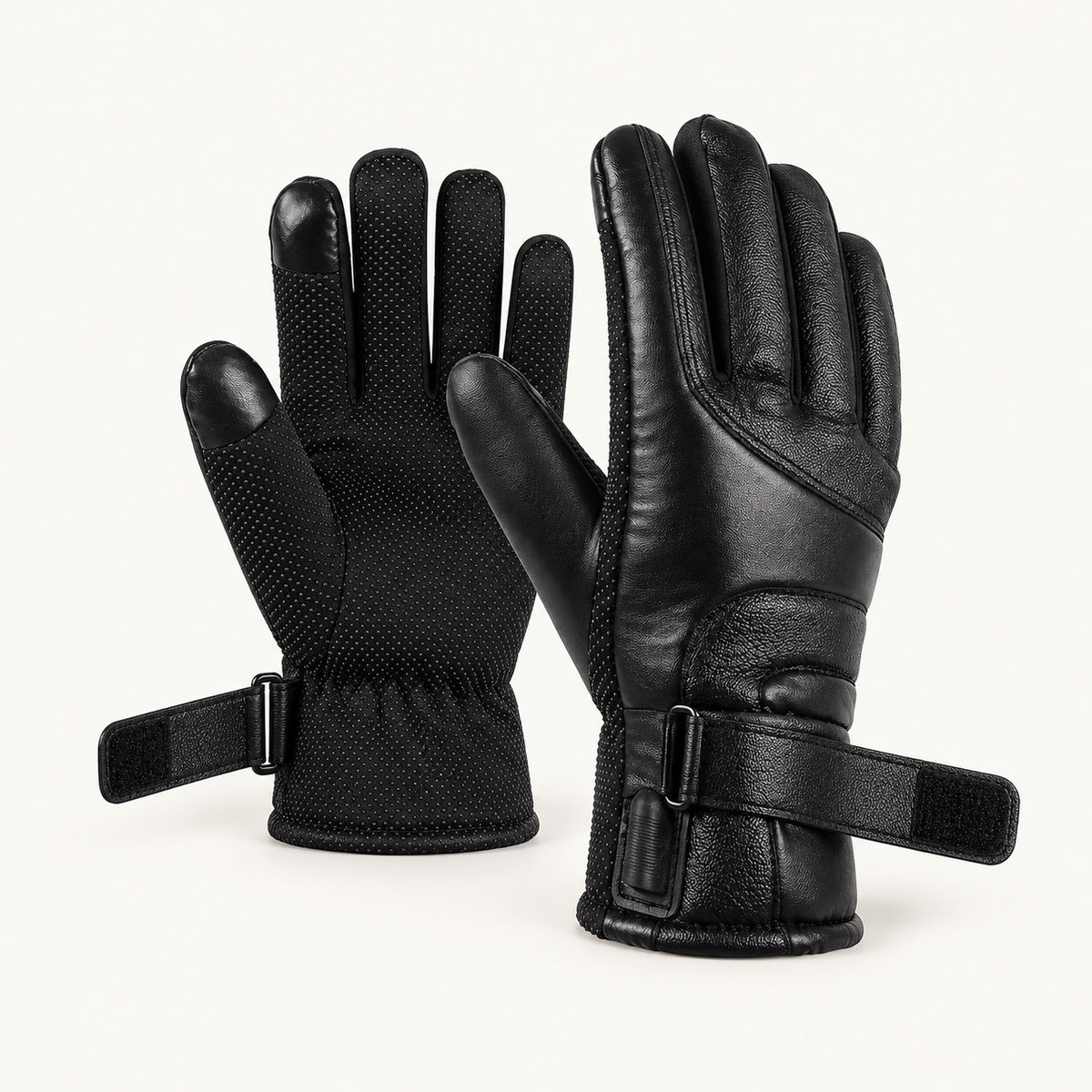 Gant chauffant tactile — brides de serrage ouvertes