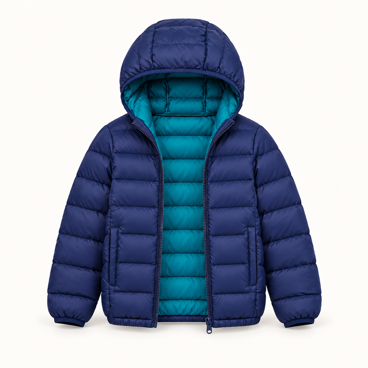 Doudoune légère randonnée enfant bleu marine – vue ouverte