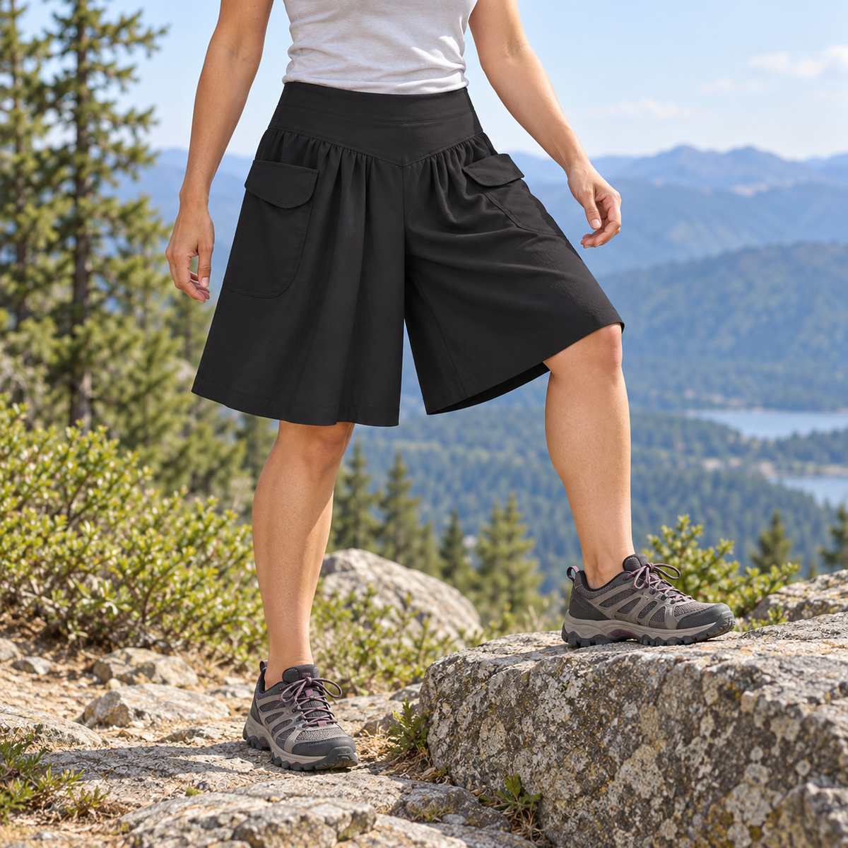Jupe short genou femme randonnée noire en montée