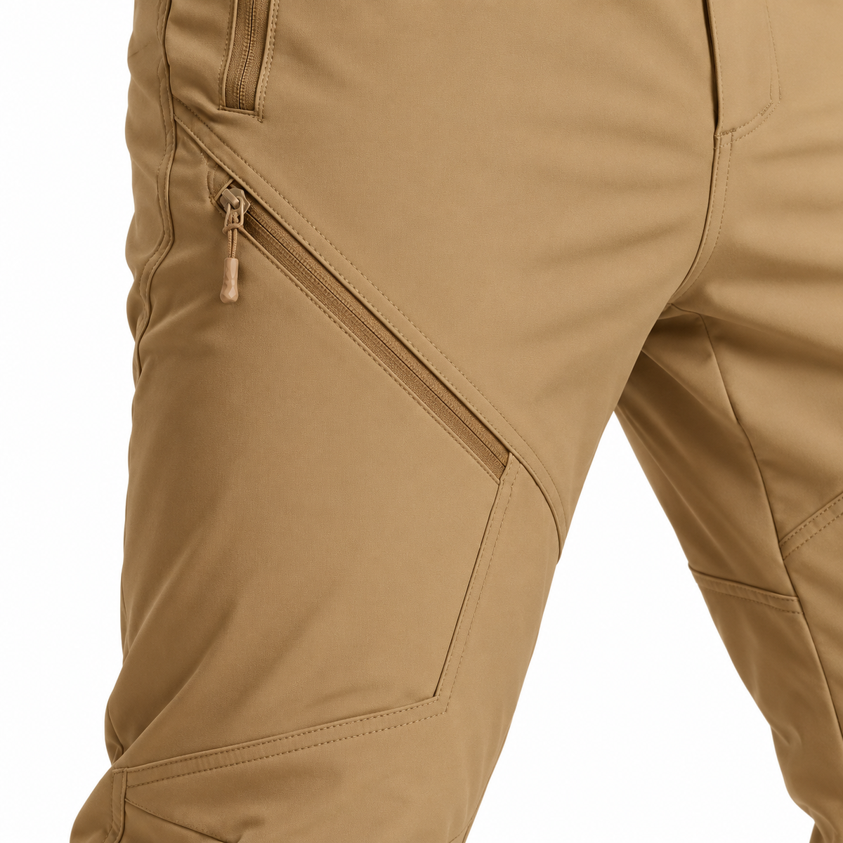 Poche latérale zippée du pantalon randonnée déperlant homme beige