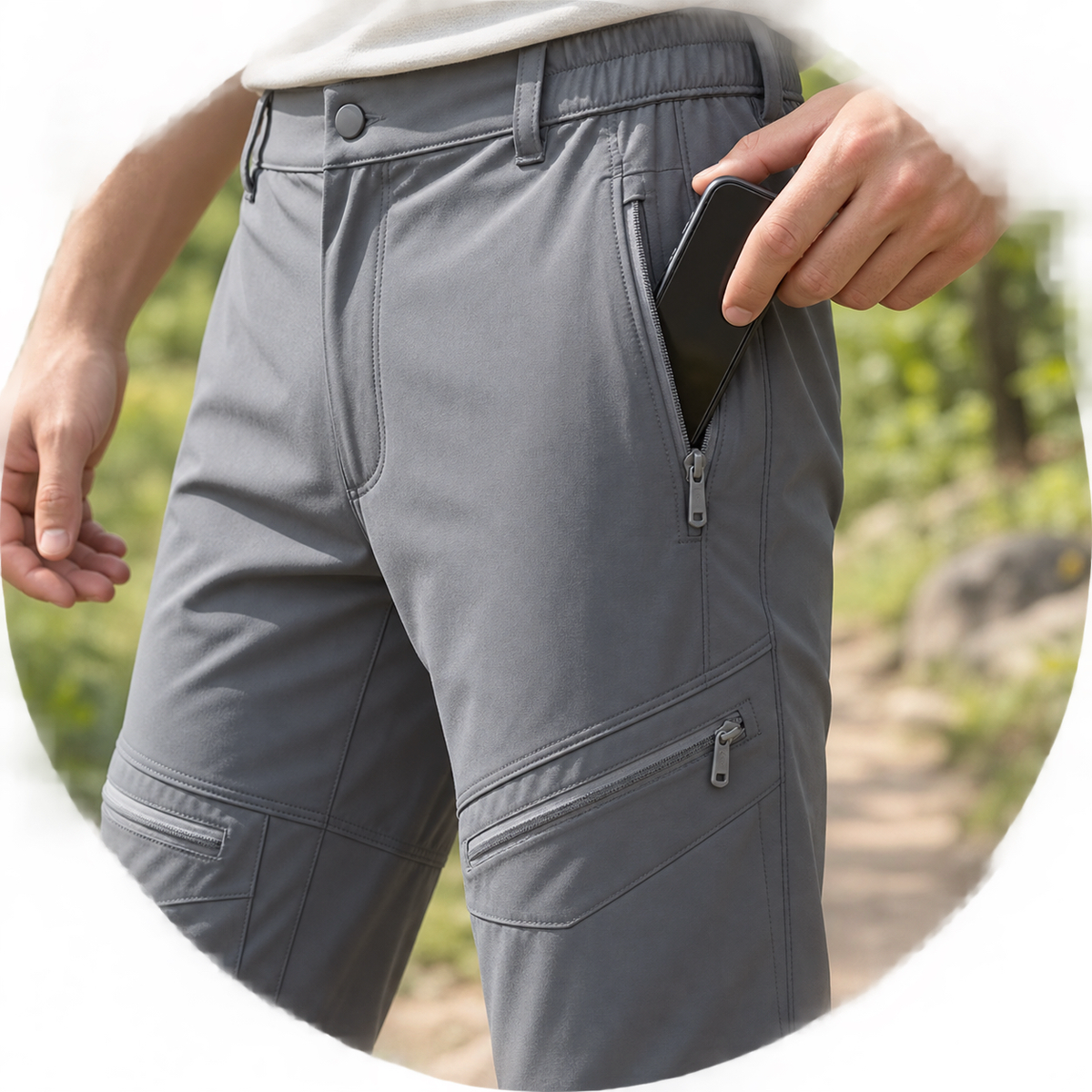 Poche zippée pour téléphone du pantalon randonnée gris homme