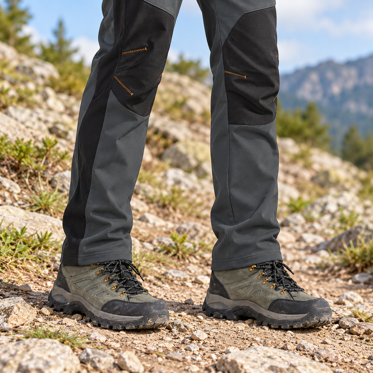 Bas de jambe longue couvrant la chaussure de randonnée