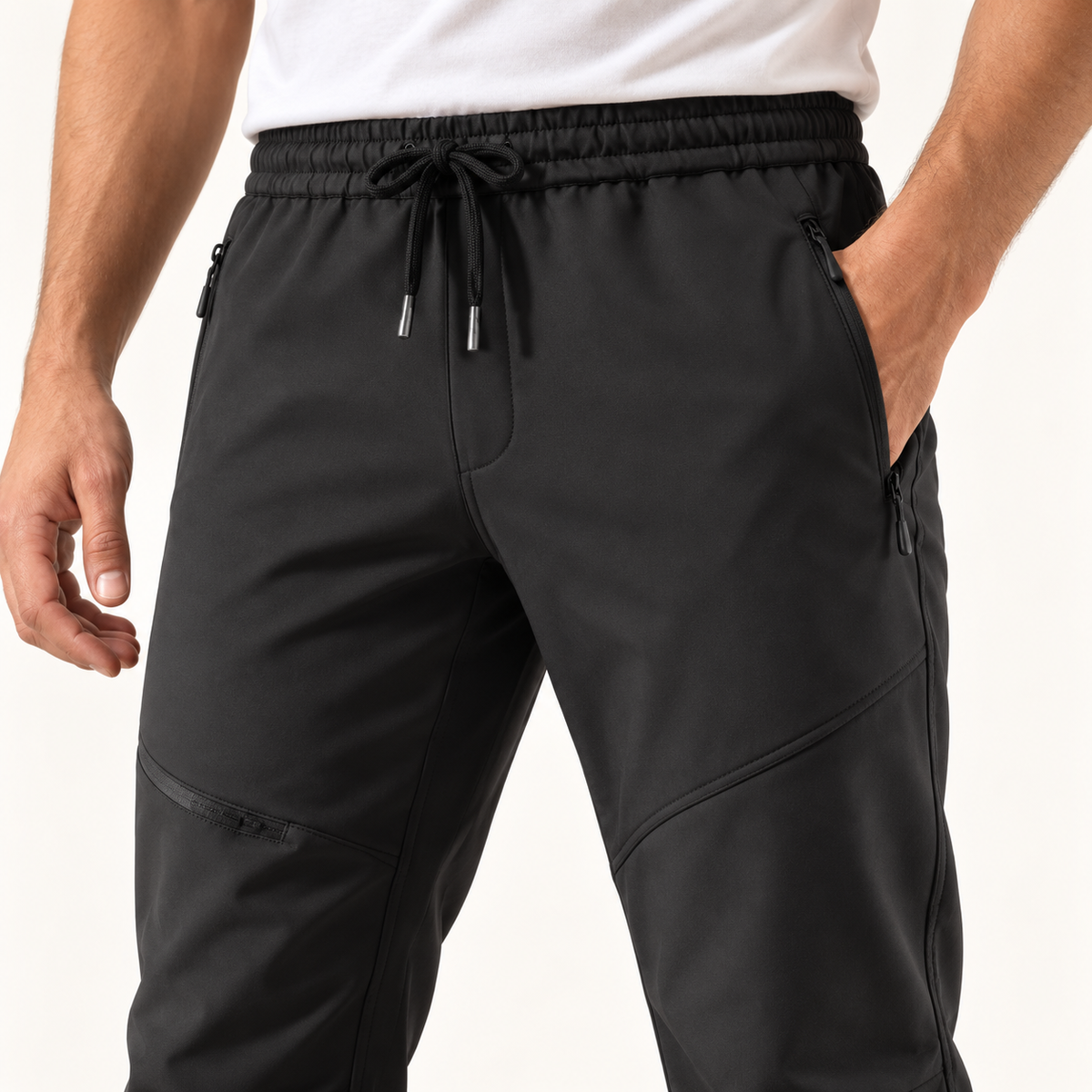 Taille élastiquée et cordon du pantalon randonnée noir