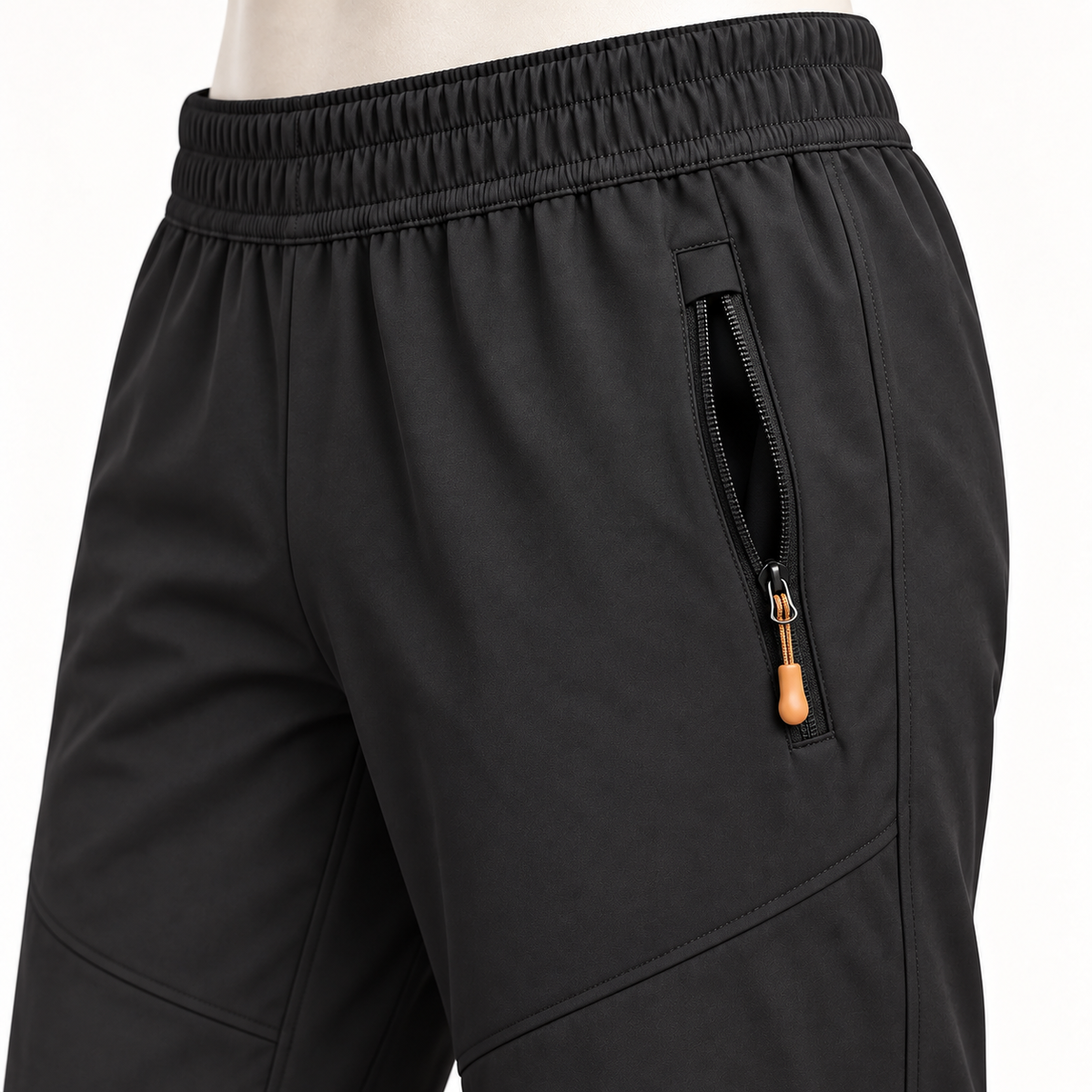 Poche latérale zippée du pantalon randonnée pays chaud homme noir