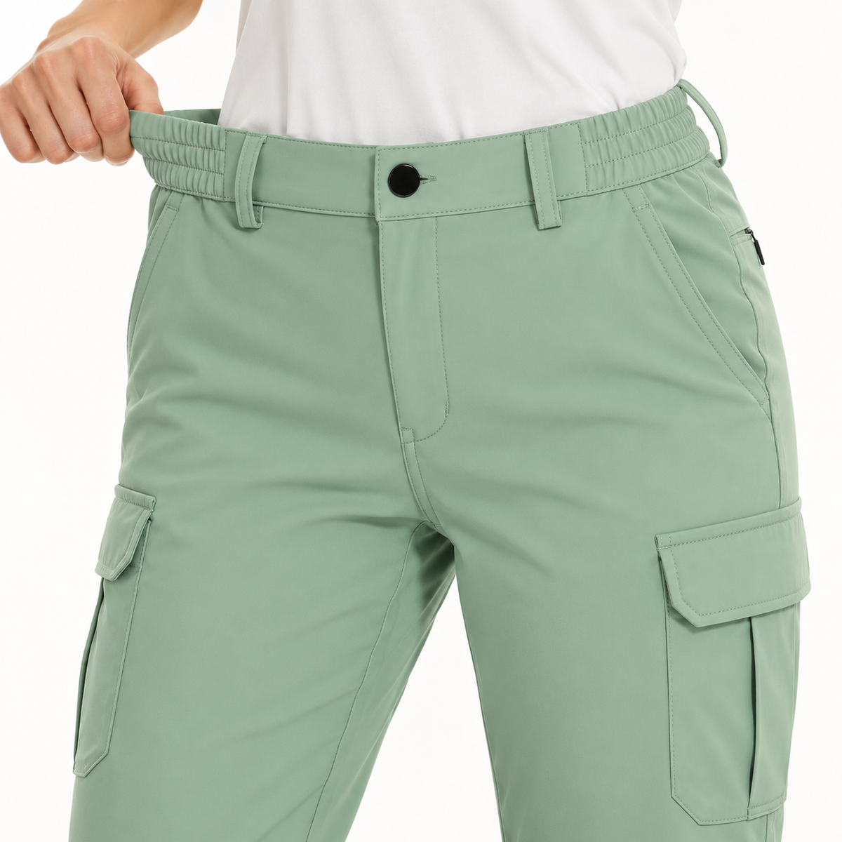Taille élastique du pantalon randonnée softshell femme vert