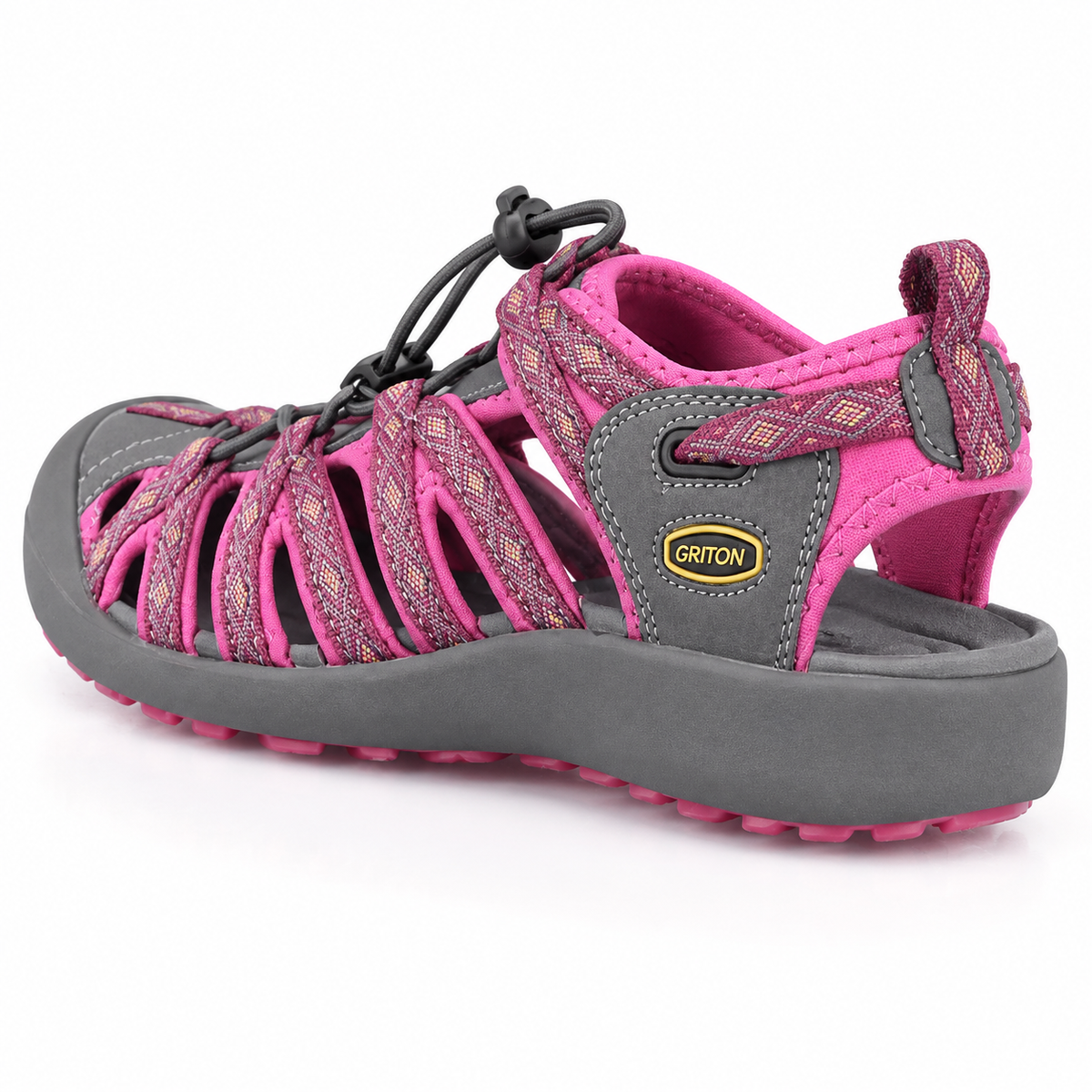 Sandale femme plate de randonnée rose – vue arrière du maintien du talon