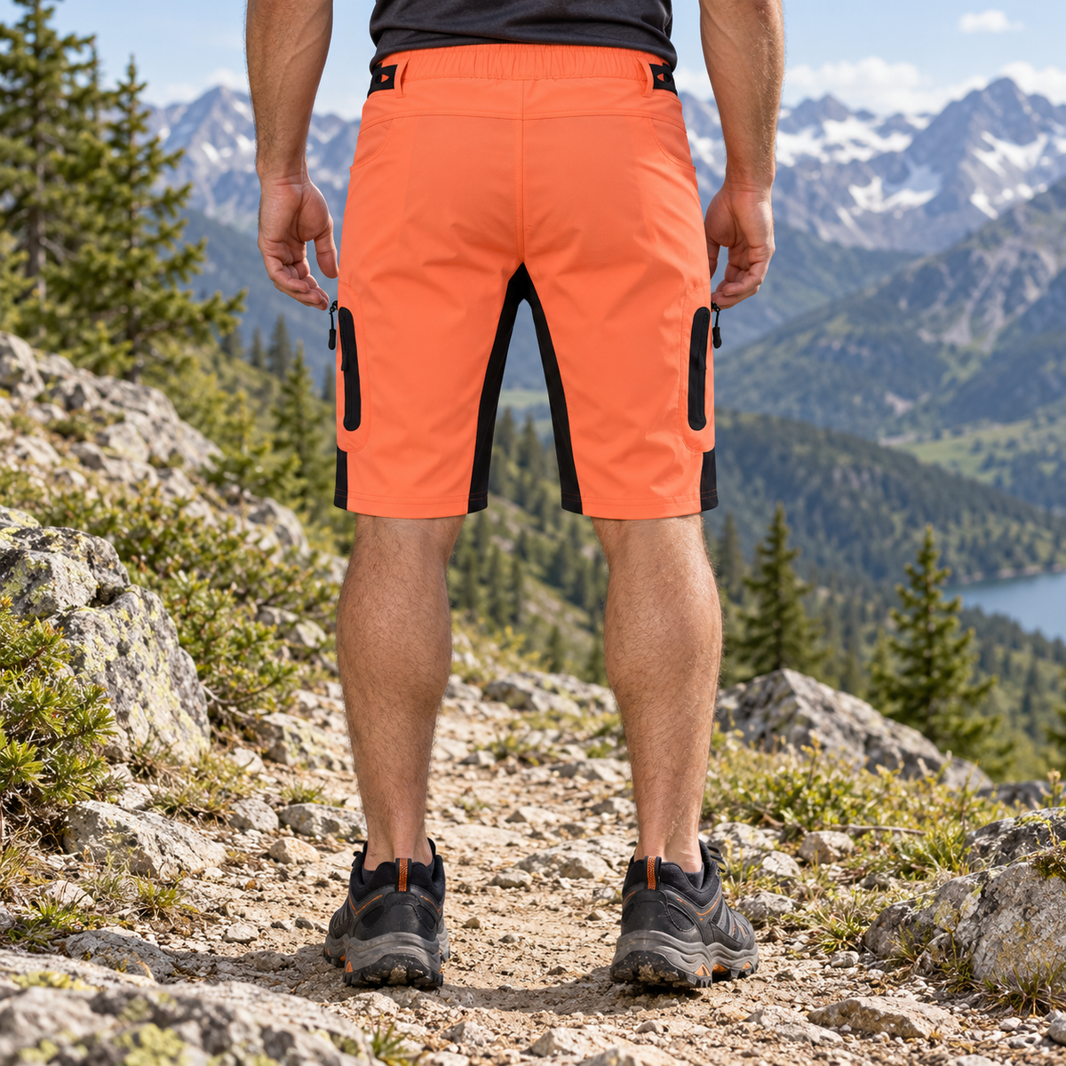 Short de randonnée orange – vue de dos