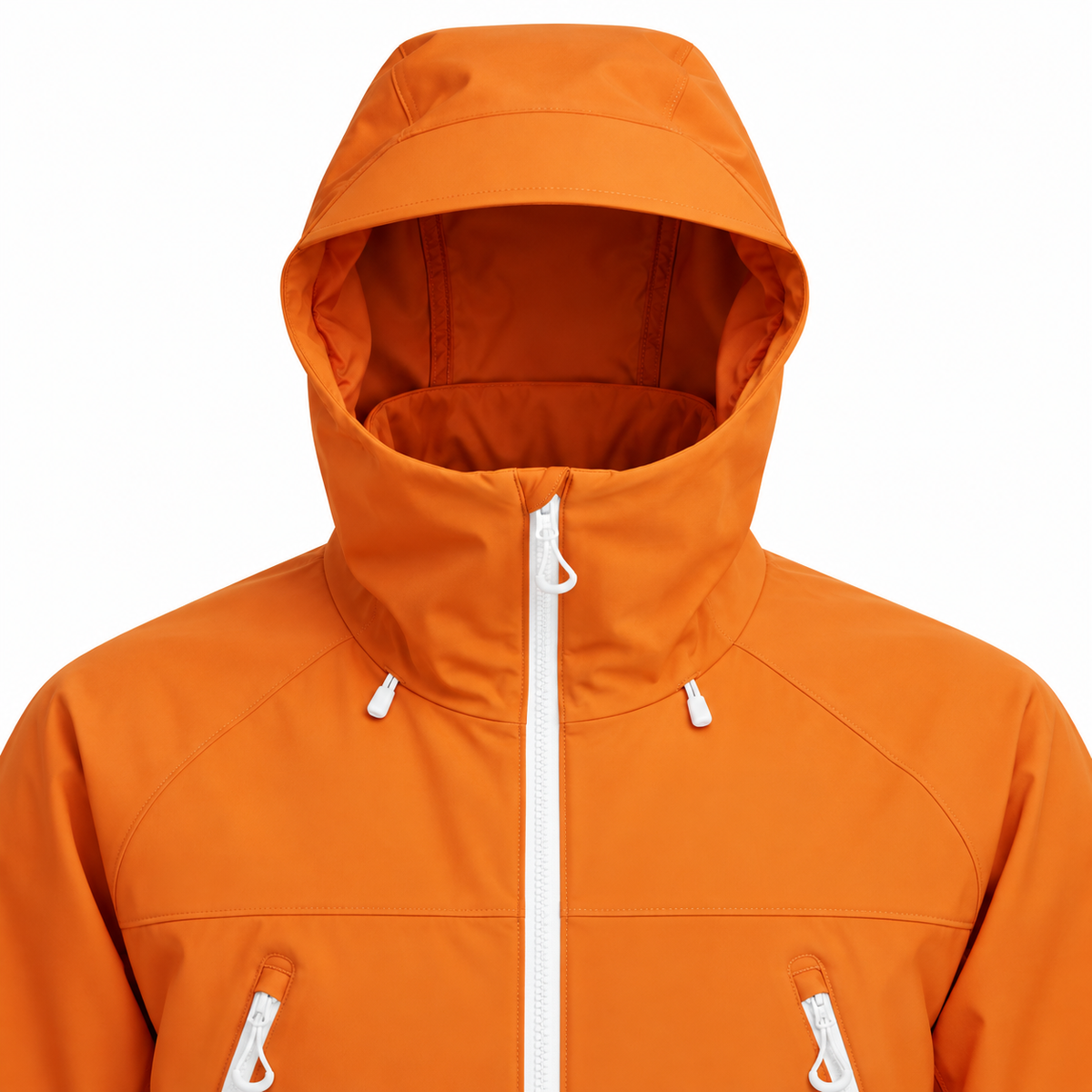 Veste Coupe Vent Randonnée Homme orange – détail capuche et col