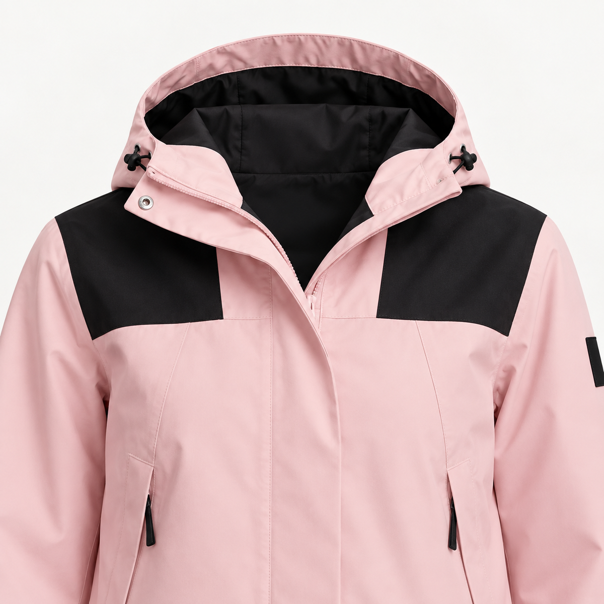 Veste de randonnée femme rose – détail capuche et col