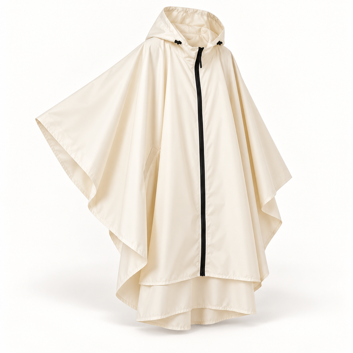 Poncho long imperméable de randonnée beige – coupe cape ample