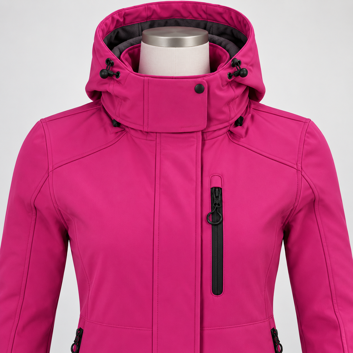 Veste longue randonnée femme rose – capuche et col tempête