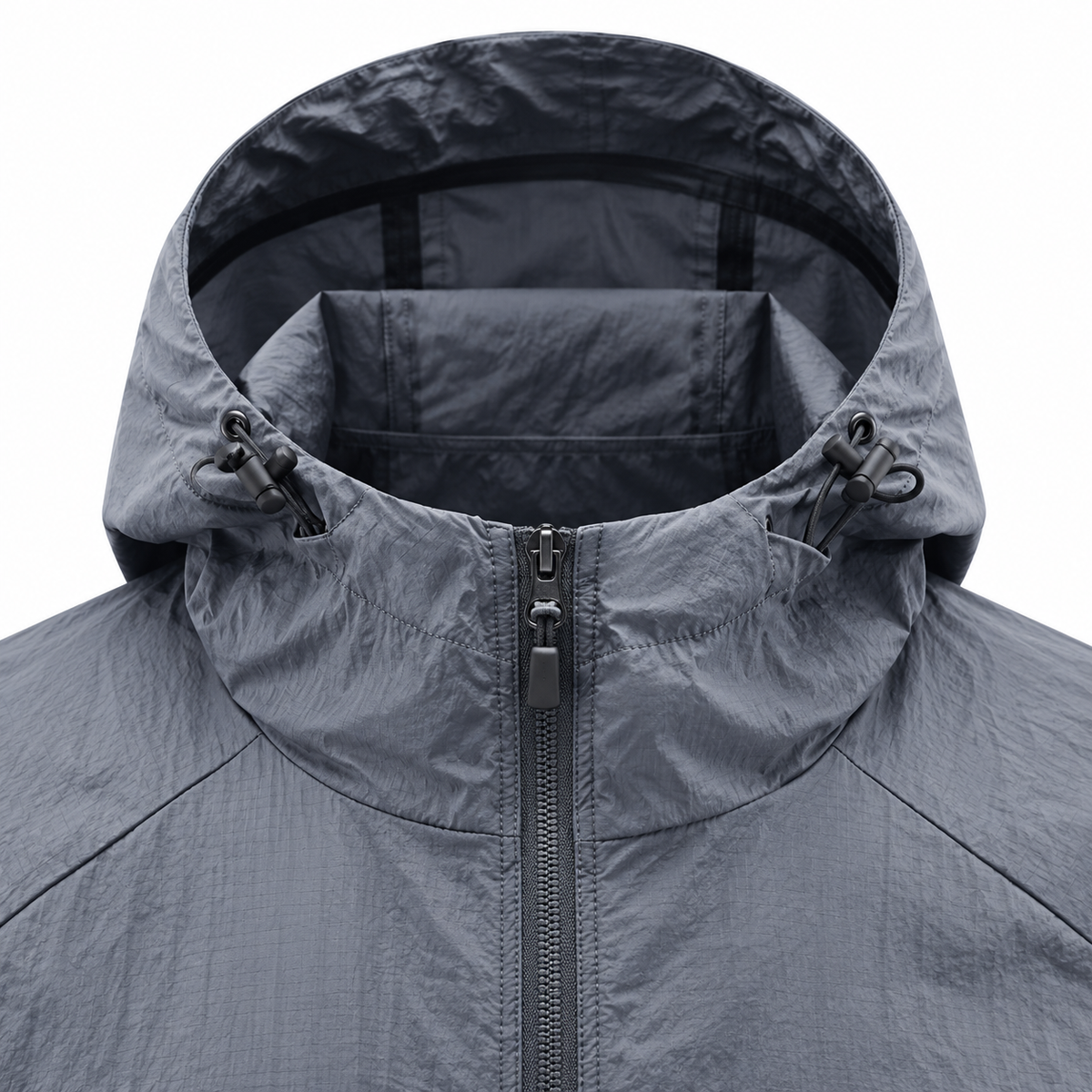 Veste pluie randonnée été homme – détail capuche et col
