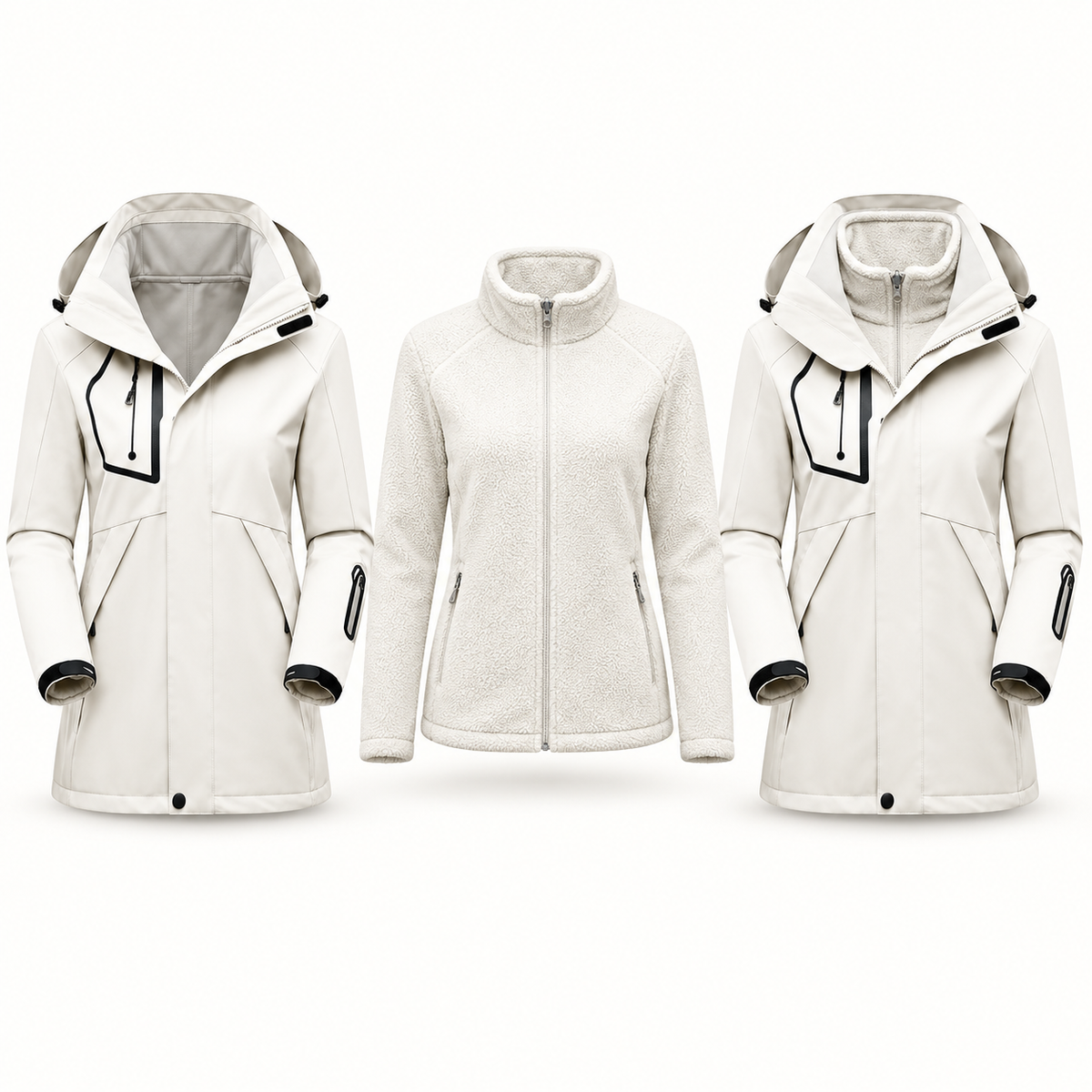 Veste randonnée 3 en 1 femme blanche – trois configurations