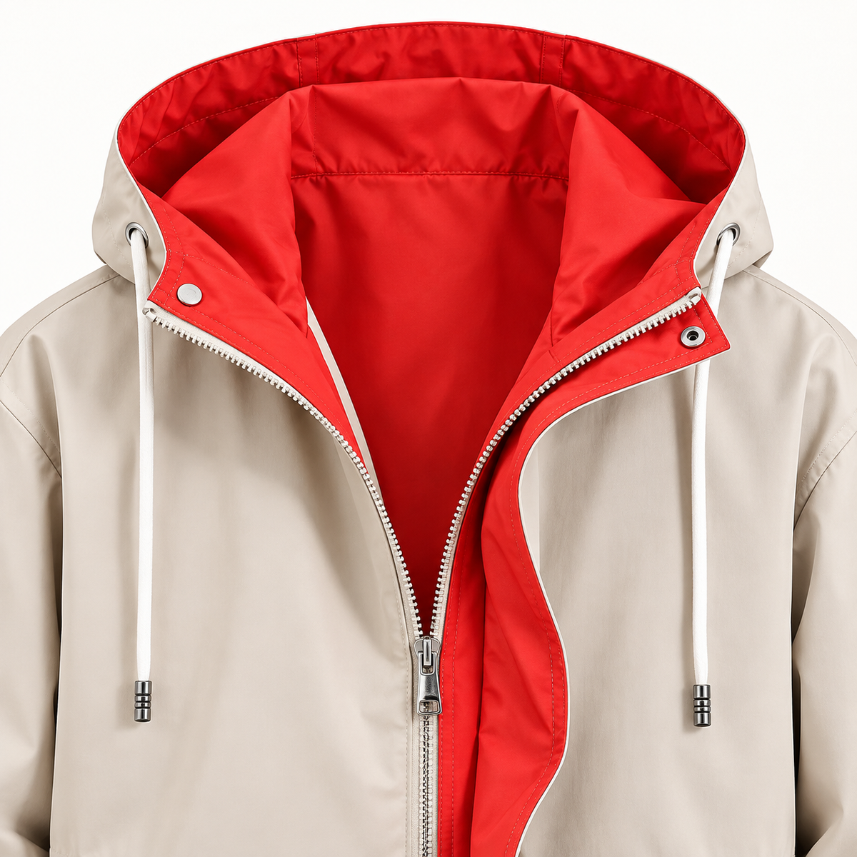 Veste randonnée imperméable grande taille beige – doublure rouge