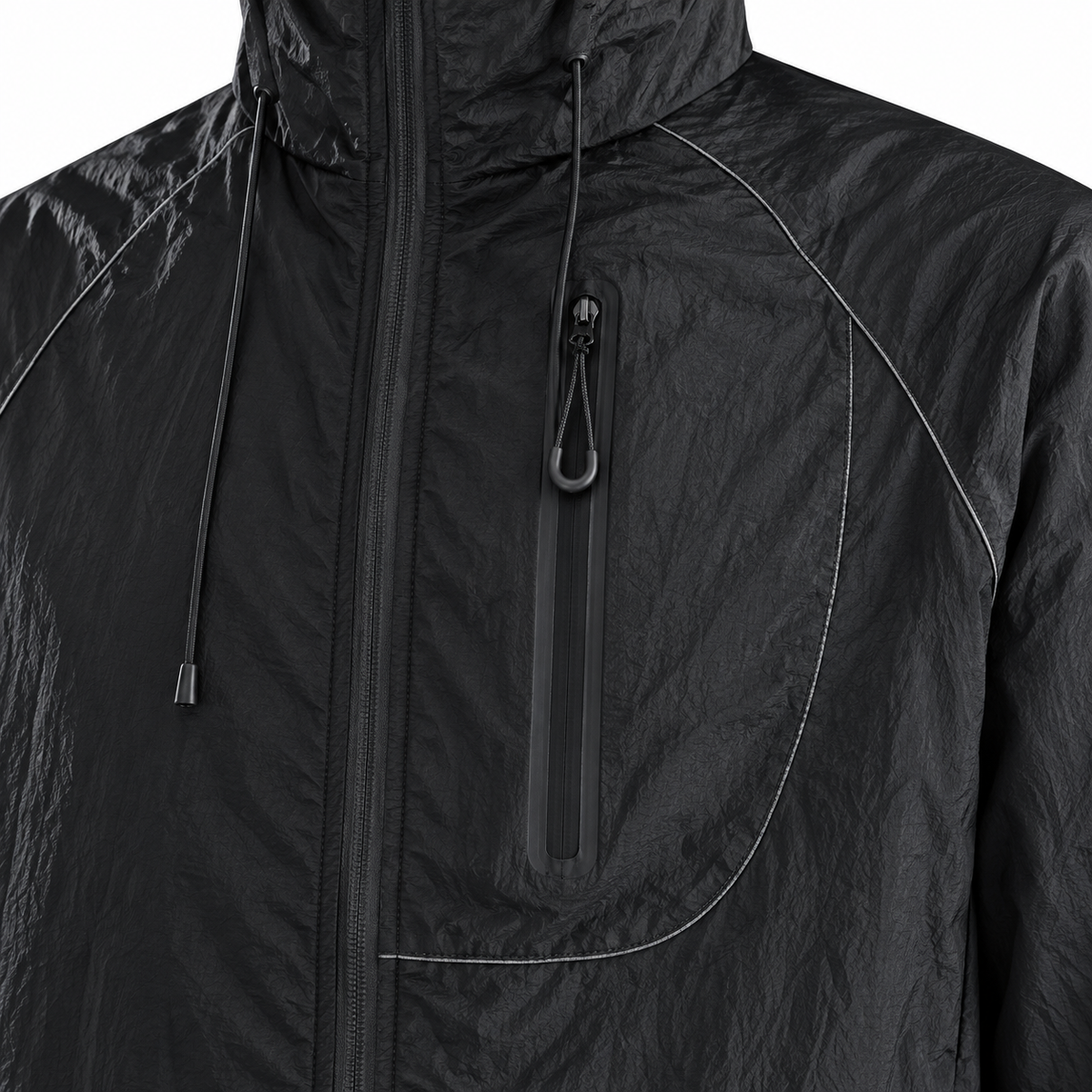 Poche poitrine zippée de veste de randonnée imperméable noire