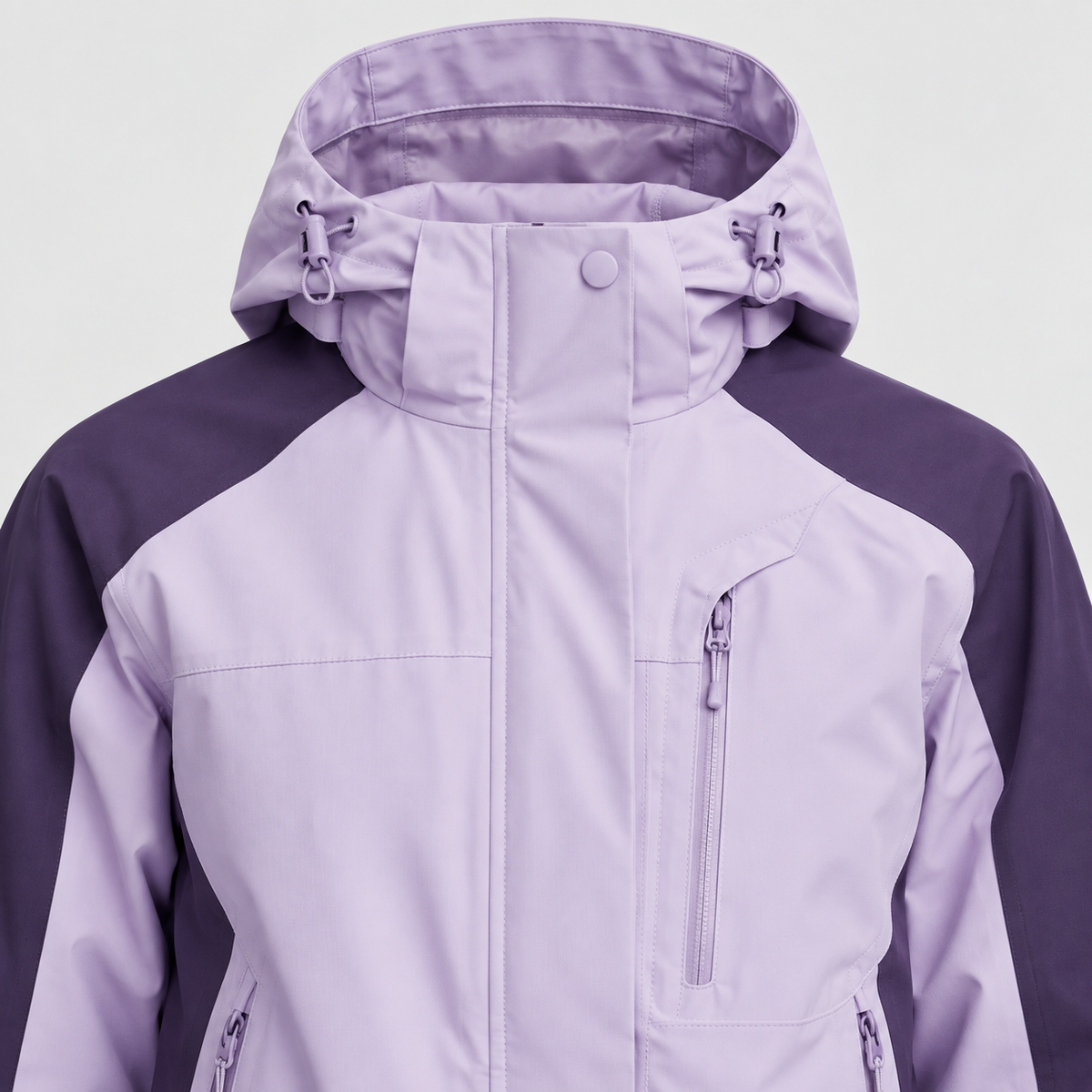 Capuche réglable et col haut de la veste randonnée raquette femme