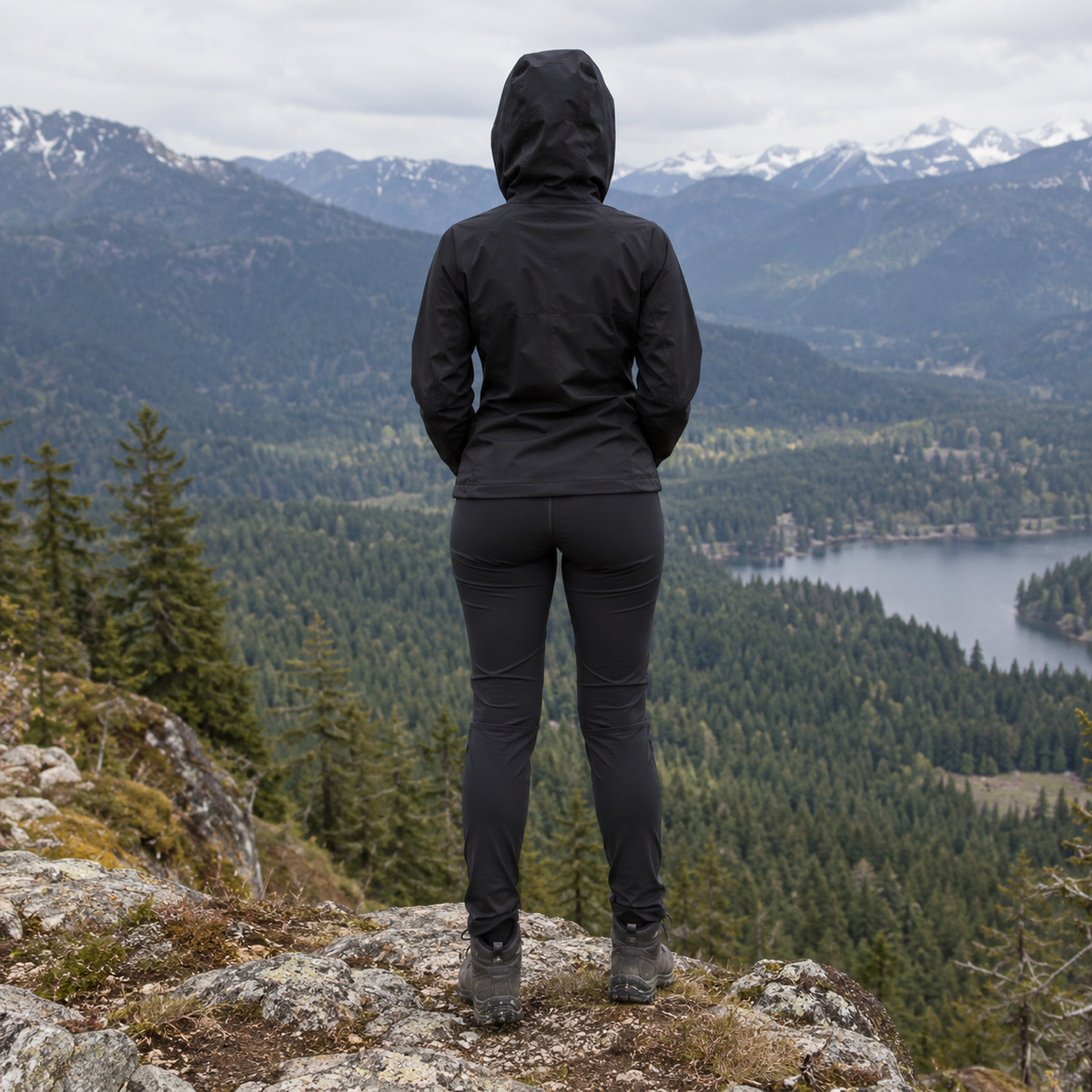 Veste randonnée respirante femme noire portée – vue du dos