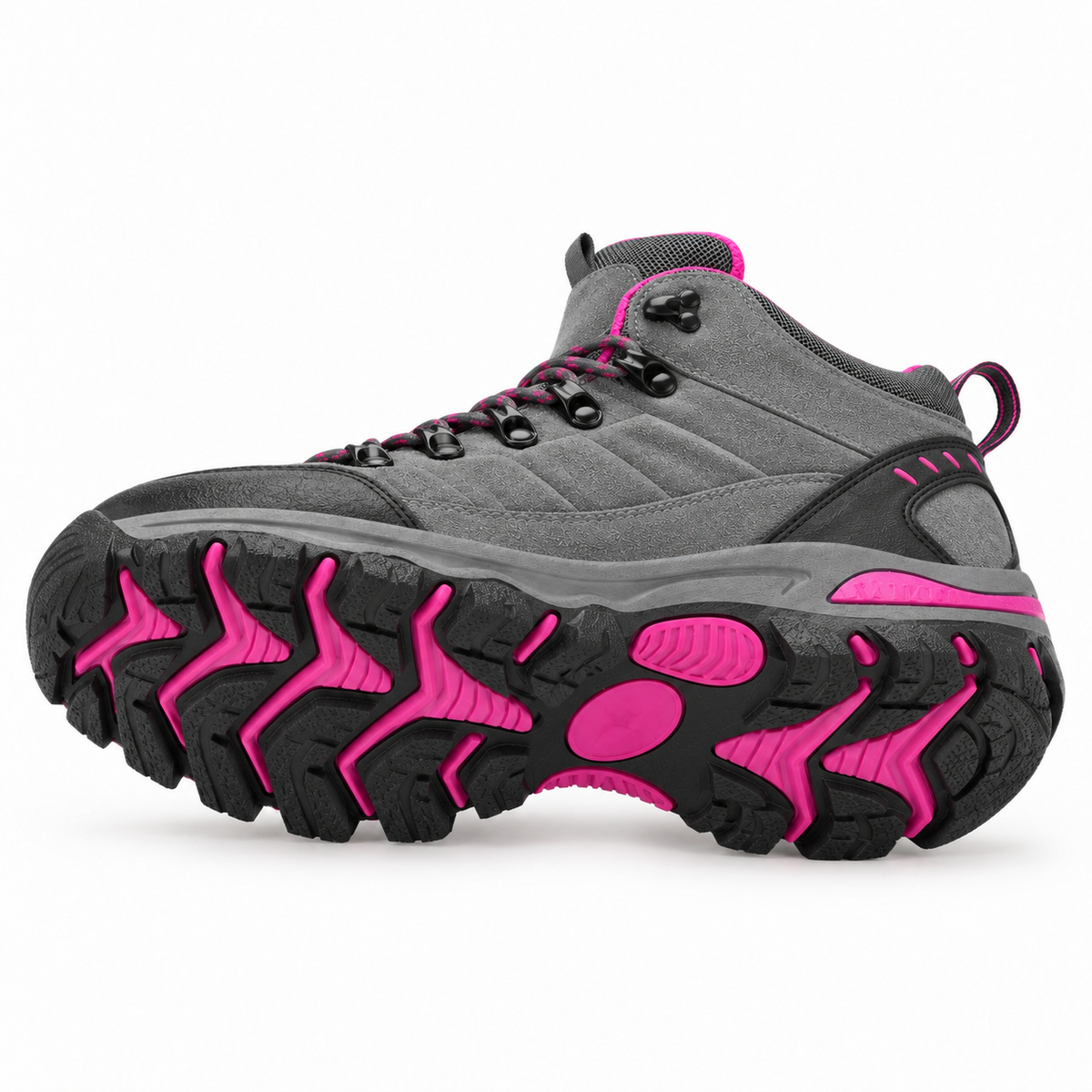 Chaussure randonnée femme imperméable montante grise couchée – semelle entière