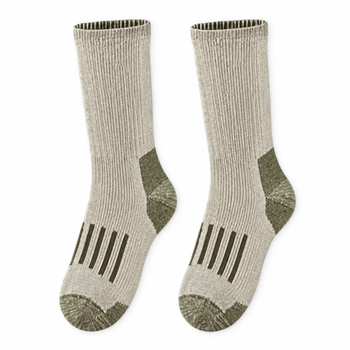 Chaussettes de randonnée femme beige et olive – dessus