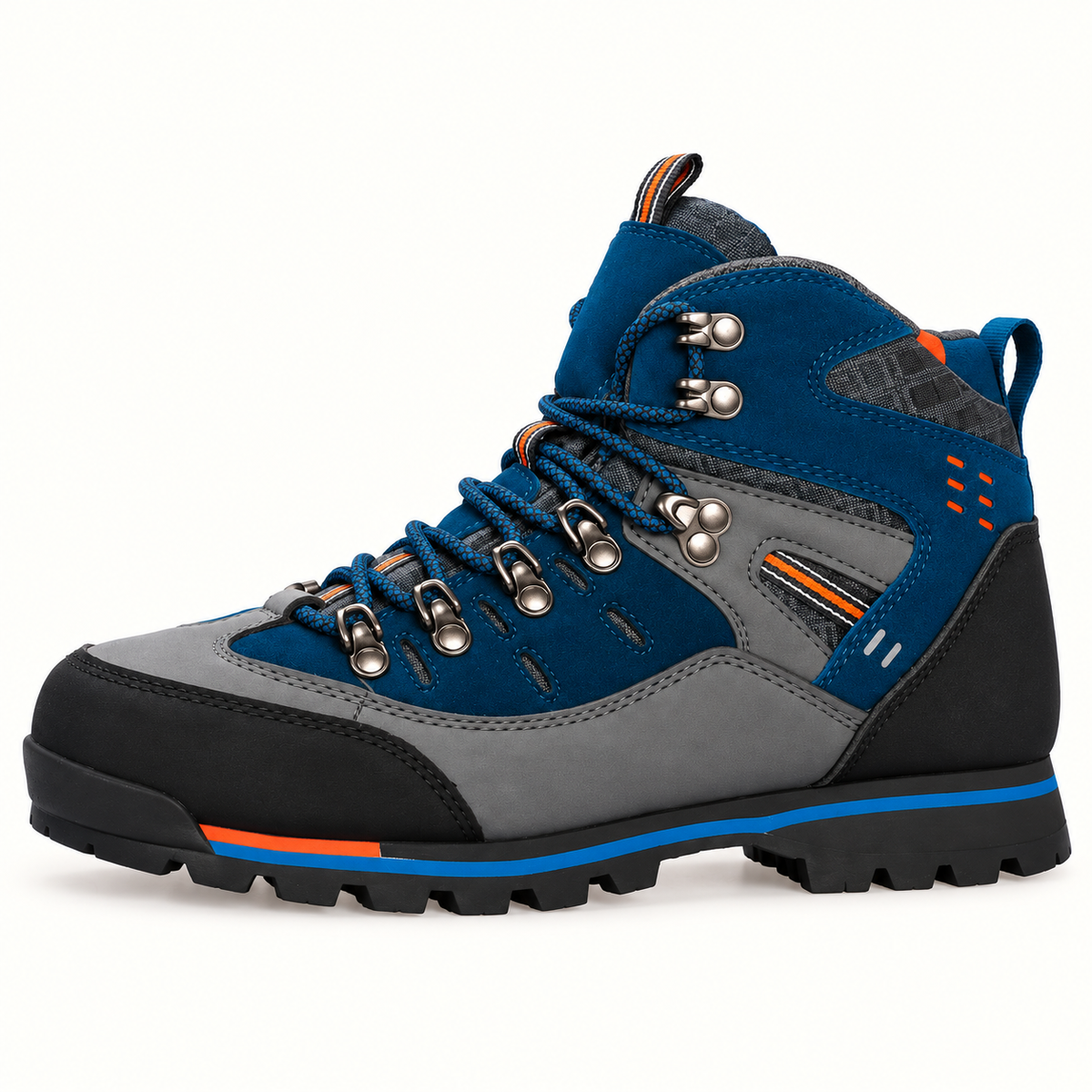 Chaussure randonnée alpinisme homme bleue complète vue de profil