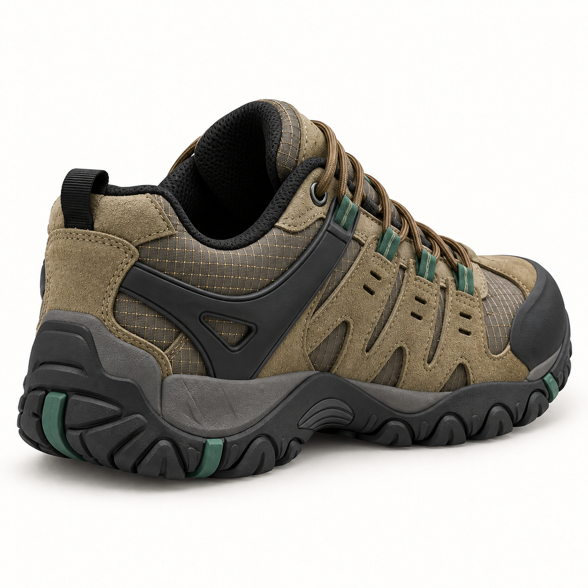 Chaussure randonnée en toile homme kaki vue arrière du talon