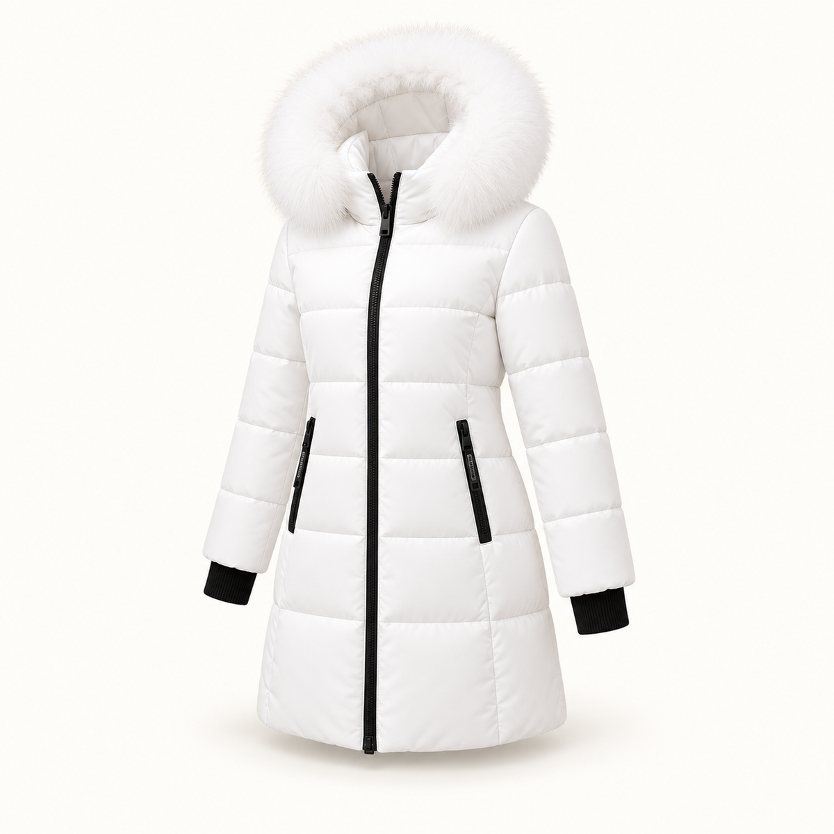 Doudoune 3 4 de randonnée femme blanche – poches zippées